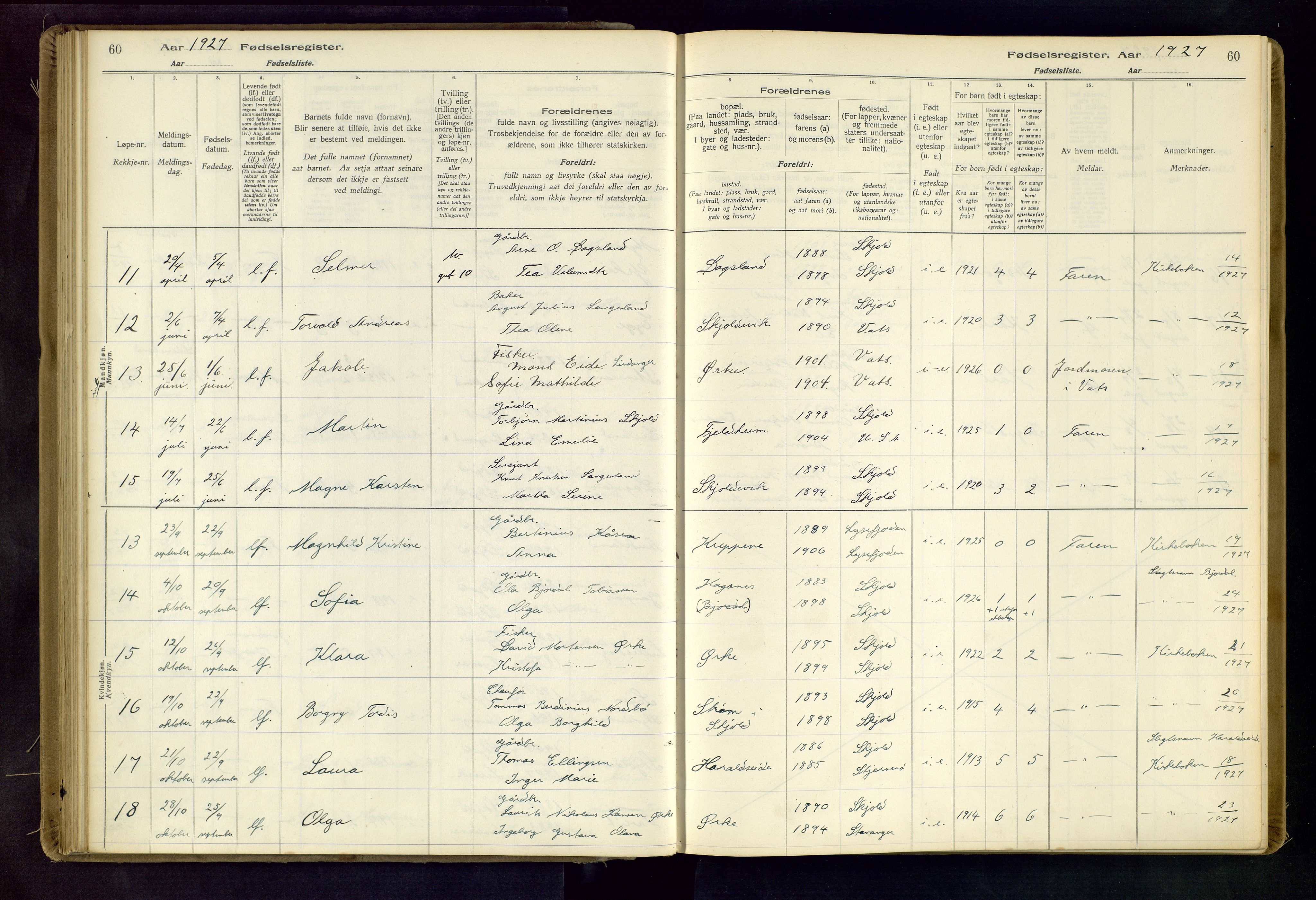 Skjold sokneprestkontor, AV/SAST-A-101847/I/Id/L0001: Fødselsregister nr. 1, 1917-1951, s. 60