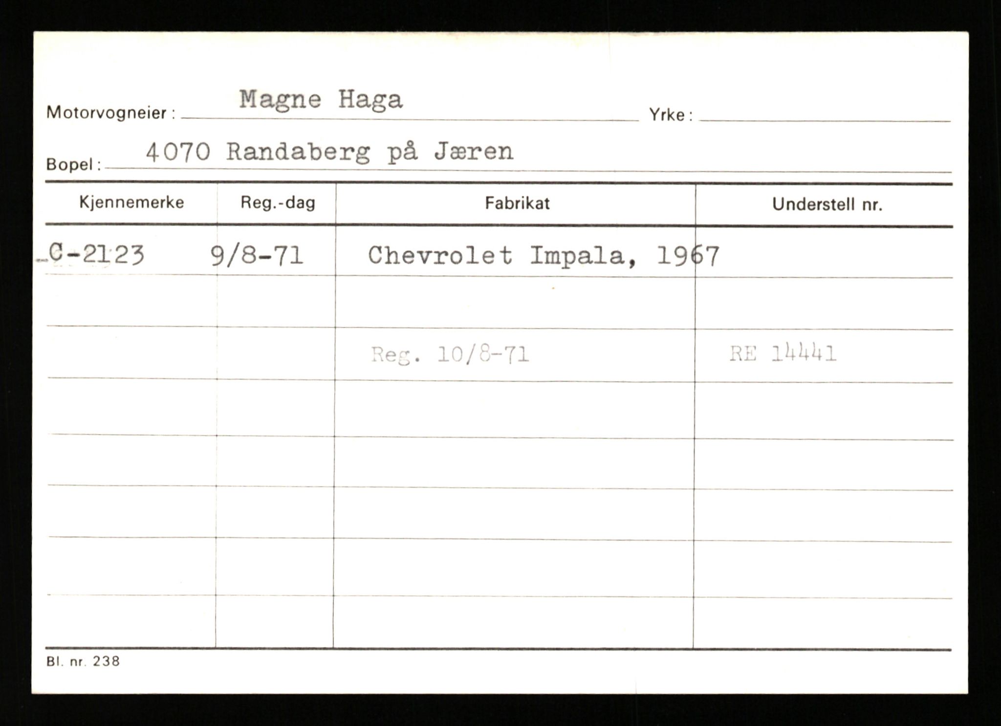 Stavanger trafikkstasjon, SAST/A-101942/0/G/L0001: Registreringsnummer: 0 - 5782, 1930-1971, s. 1451