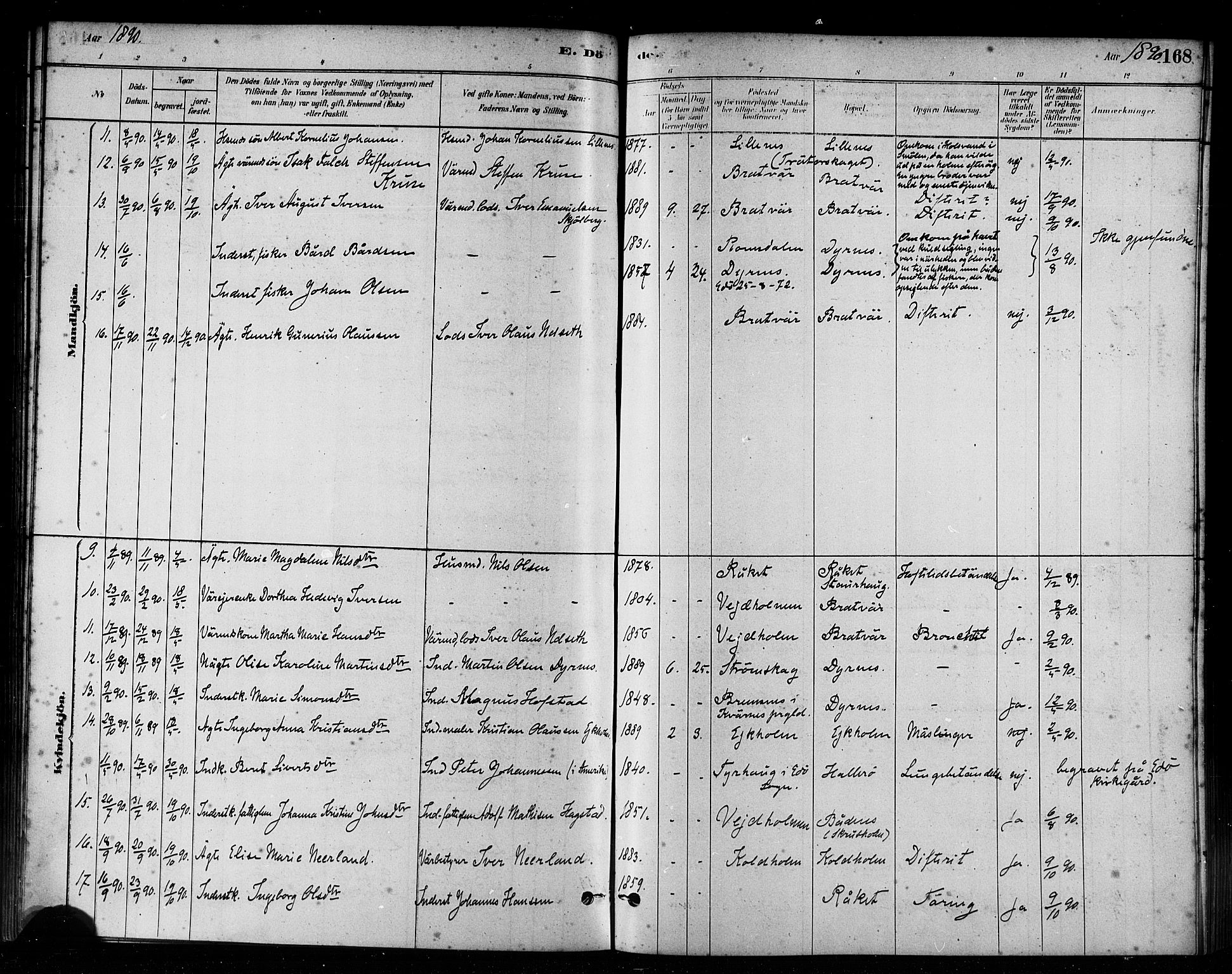 Ministerialprotokoller, klokkerbøker og fødselsregistre - Møre og Romsdal, SAT/A-1454/582/L0947: Ministerialbok nr. 582A01, 1880-1900, s. 168