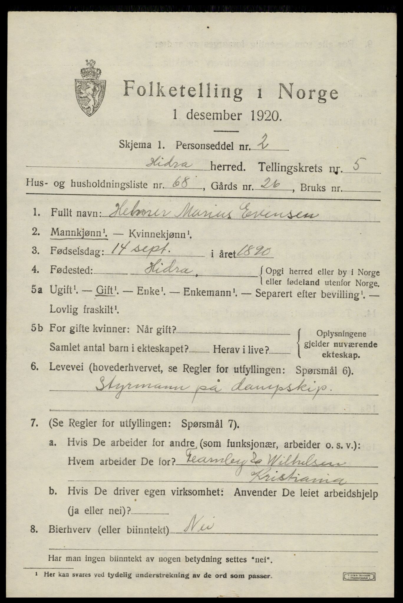 SAK, Folketelling 1920 for 1042 Hidra herred, 1920, s. 4098
