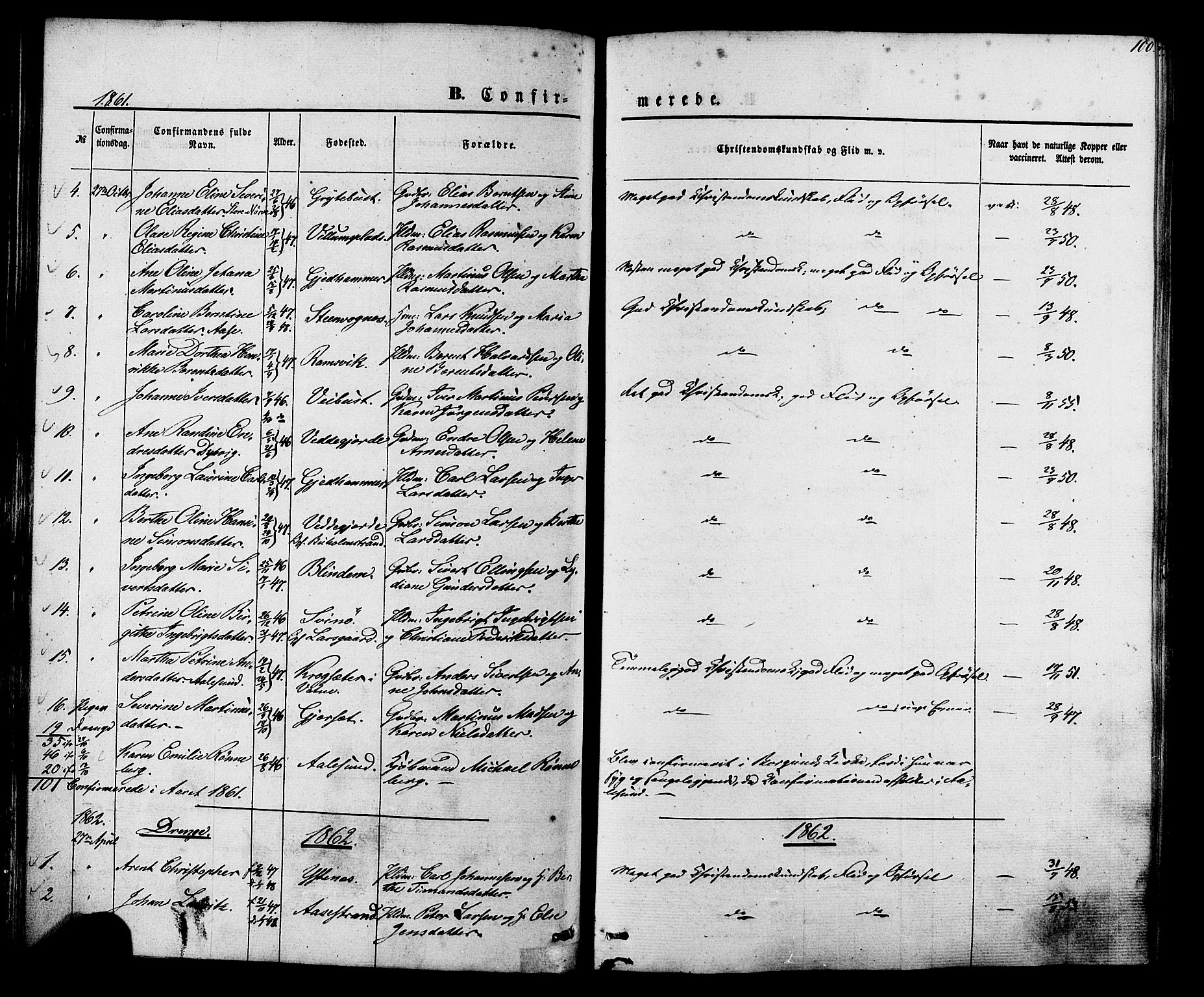 Ministerialprotokoller, klokkerbøker og fødselsregistre - Møre og Romsdal, AV/SAT-A-1454/528/L0398: Ministerialbok nr. 528A09, 1858-1864, s. 100