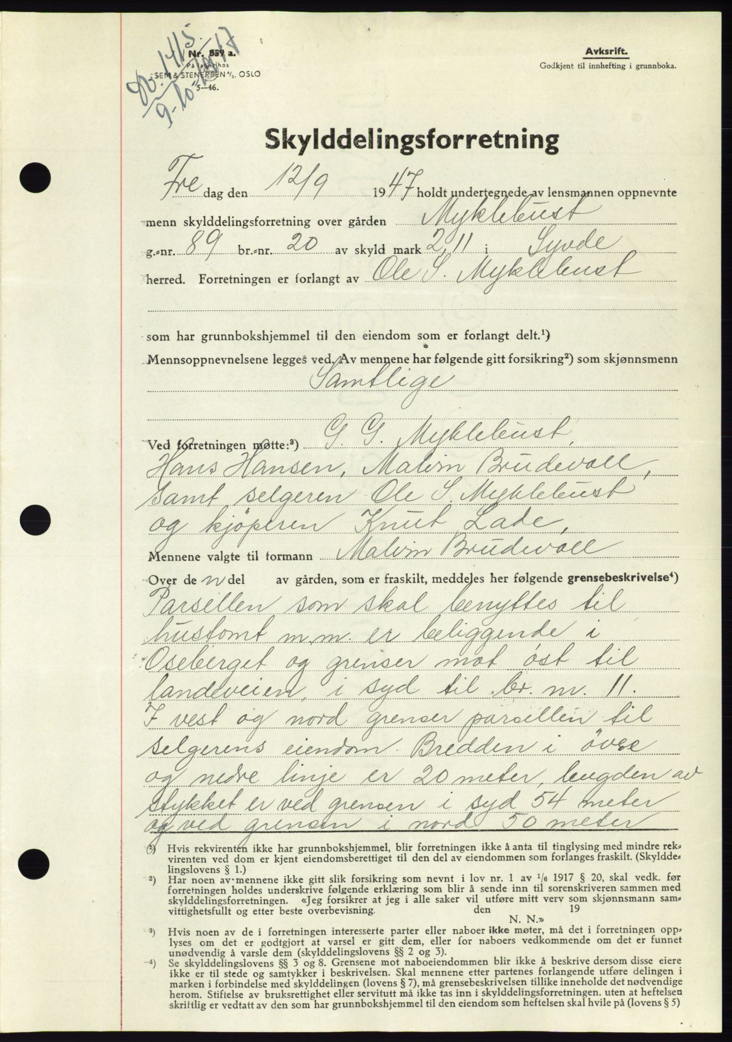 Søre Sunnmøre sorenskriveri, AV/SAT-A-4122/1/2/2C/L0081: Pantebok nr. 7A, 1947-1948, Dagboknr: 1415/1947