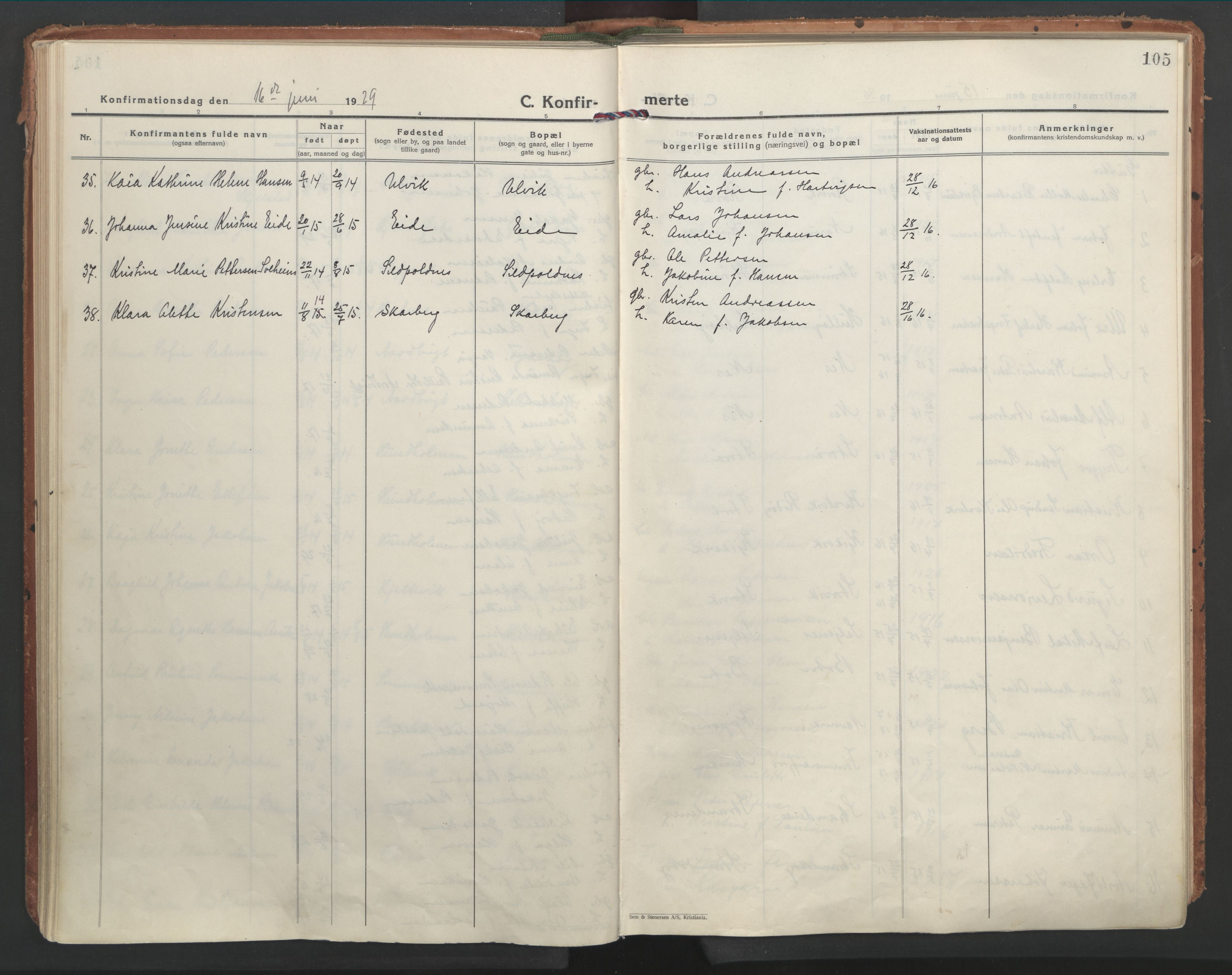 Ministerialprotokoller, klokkerbøker og fødselsregistre - Nordland, AV/SAT-A-1459/861/L0873: Ministerialbok nr. 861A08, 1923-1932, s. 105