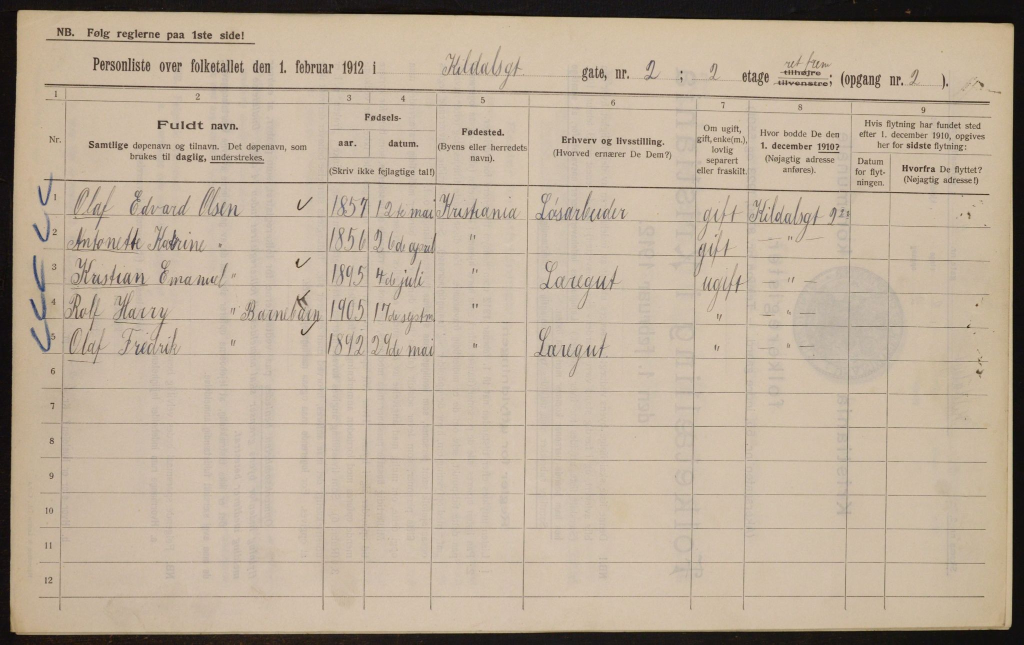 OBA, Kommunal folketelling 1.2.1912 for Kristiania, 1912, s. 49767