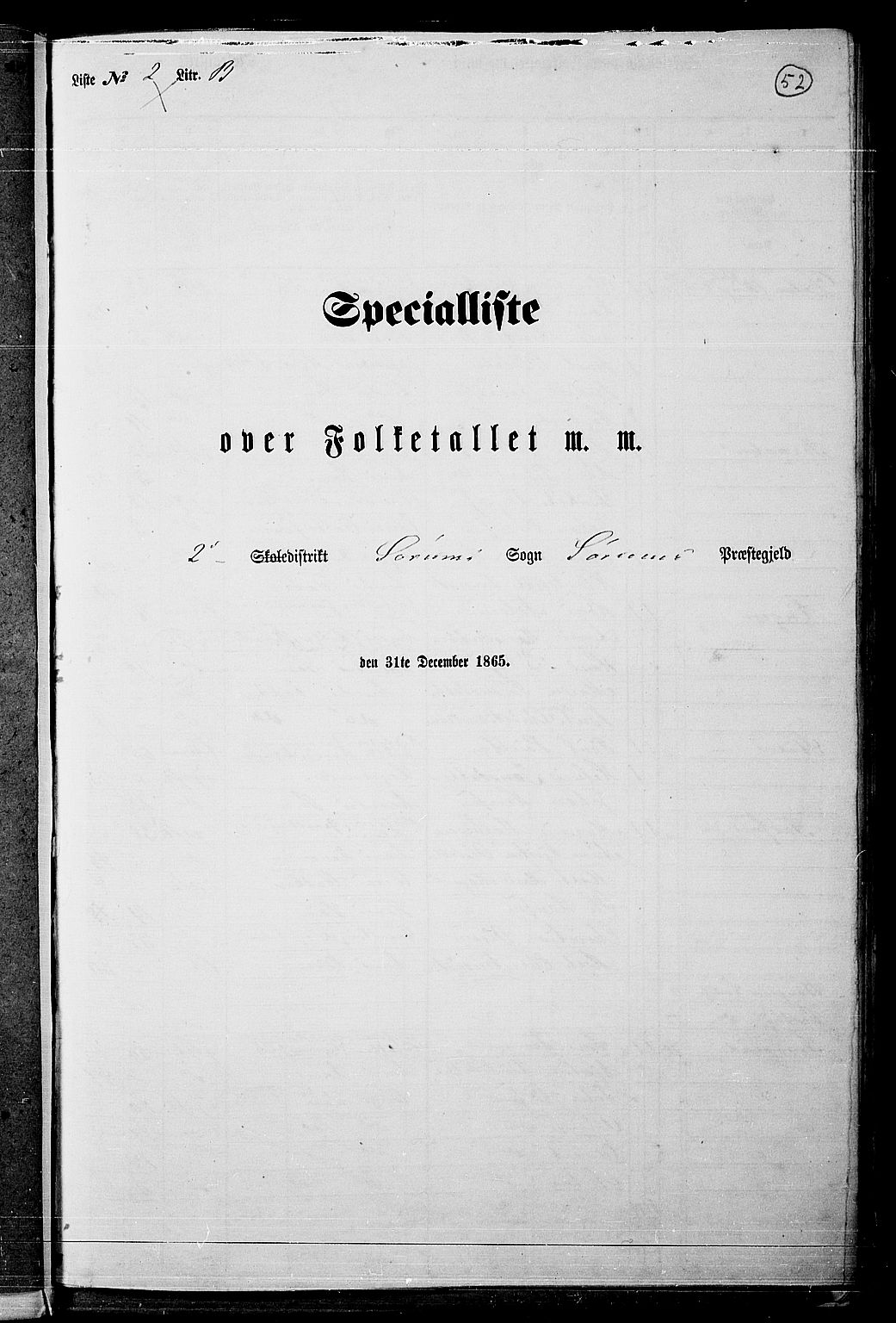 RA, Folketelling 1865 for 0226P Sørum prestegjeld, 1865, s. 50