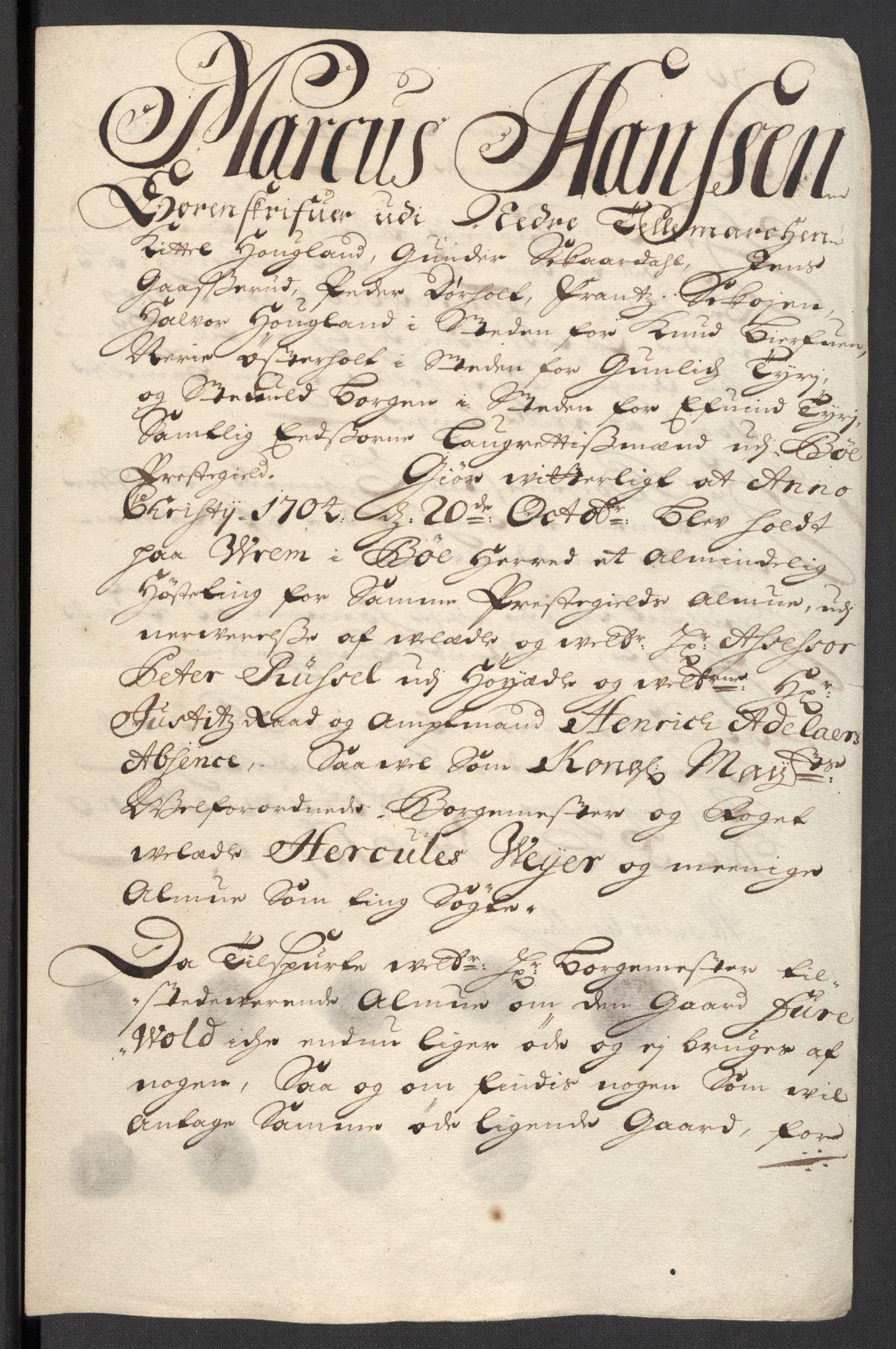 Rentekammeret inntil 1814, Reviderte regnskaper, Fogderegnskap, AV/RA-EA-4092/R36/L2112: Fogderegnskap Øvre og Nedre Telemark og Bamble, 1704, s. 263