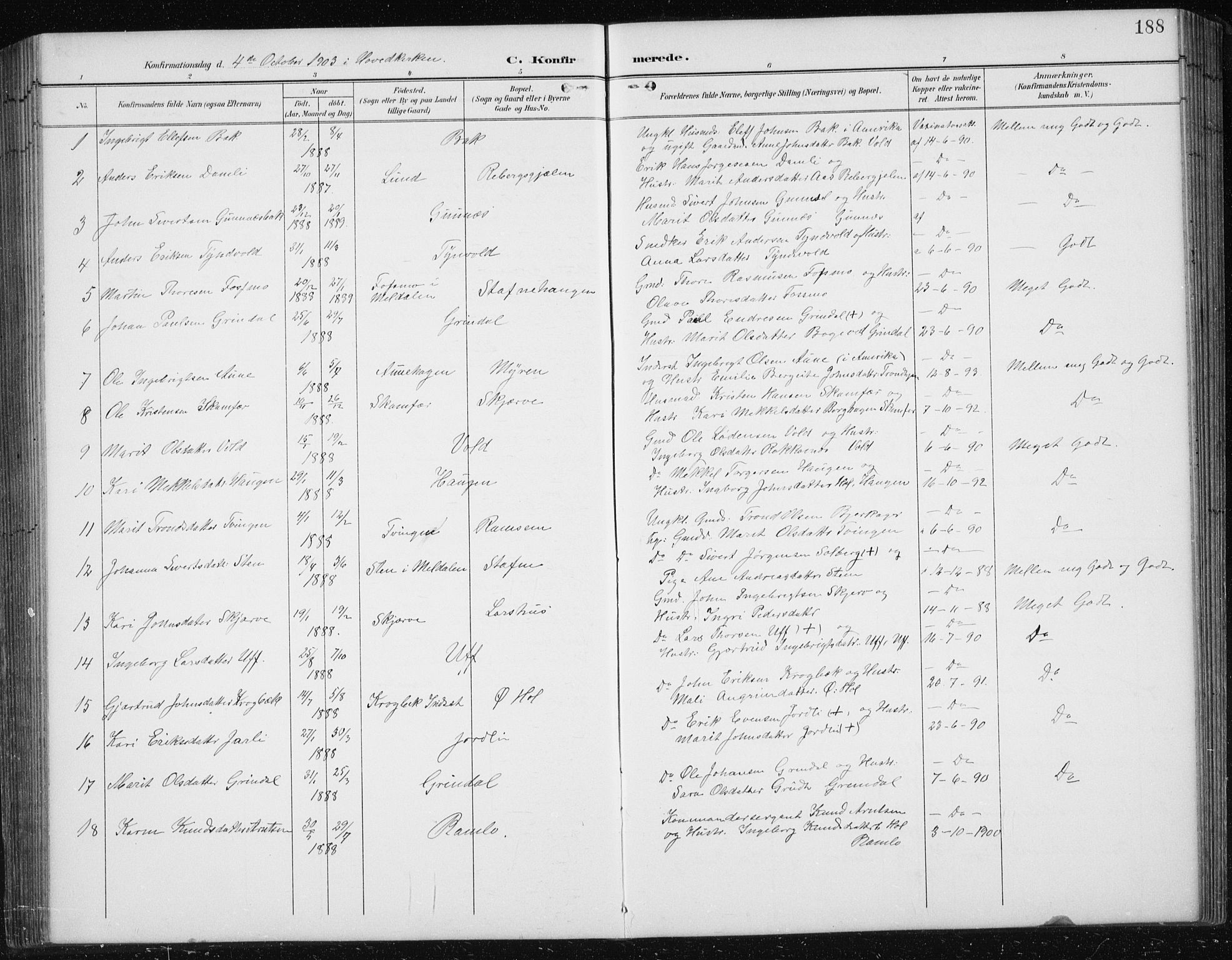 Ministerialprotokoller, klokkerbøker og fødselsregistre - Sør-Trøndelag, AV/SAT-A-1456/674/L0876: Klokkerbok nr. 674C03, 1892-1912, s. 188