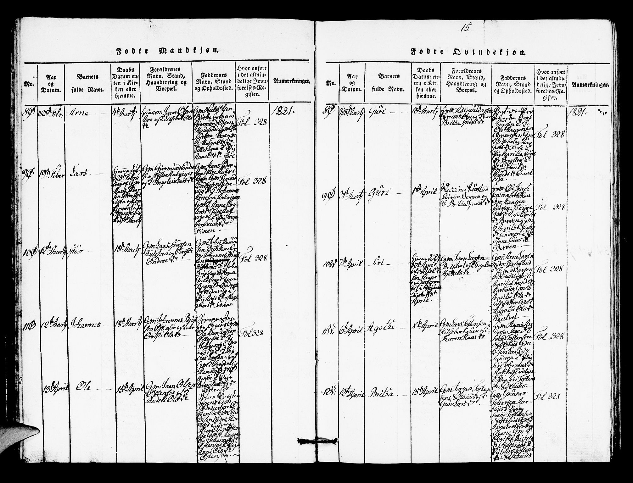 Kvam sokneprestembete, AV/SAB-A-76201/H/Hab: Klokkerbok nr. A 1, 1818-1832, s. 15