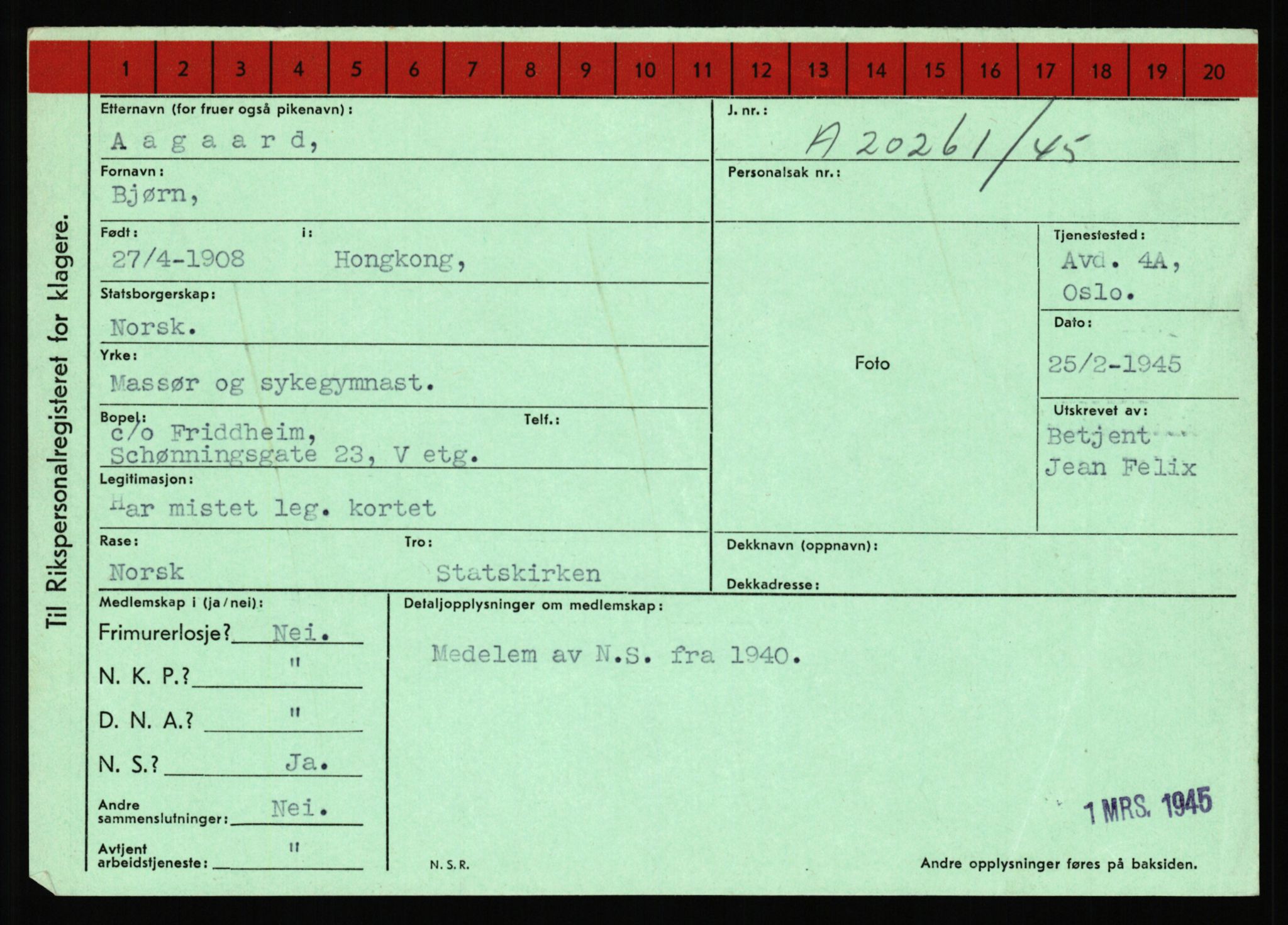 Statspolitiet - Hovedkontoret / Osloavdelingen, AV/RA-S-1329/C/Ca/L0001: Aabakken - Armann, 1943-1945, s. 82