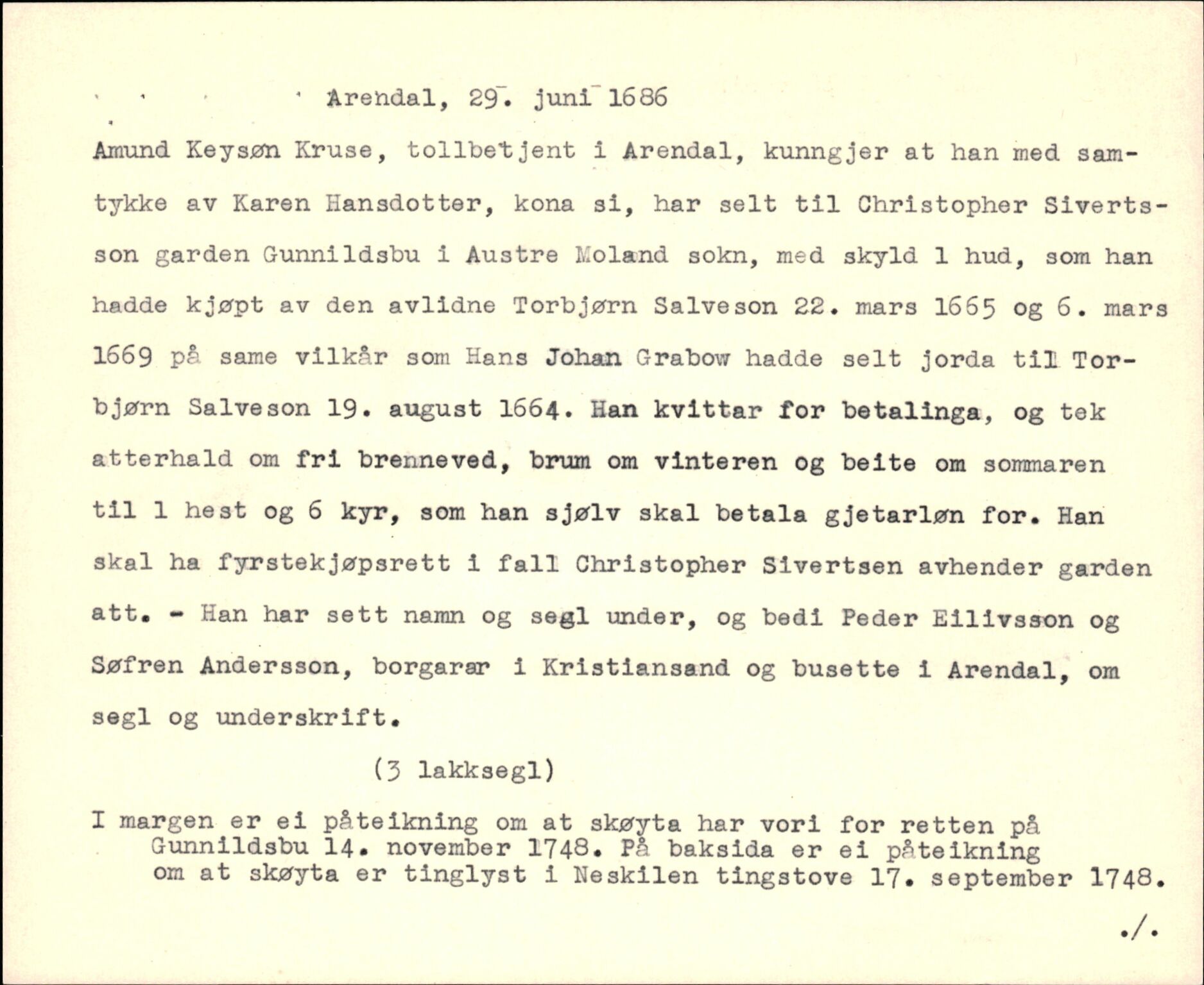 Riksarkivets diplomsamling, AV/RA-EA-5965/F35/F35d/L0005: Innlånte diplomer, seddelregister, 1661-1690, s. 516