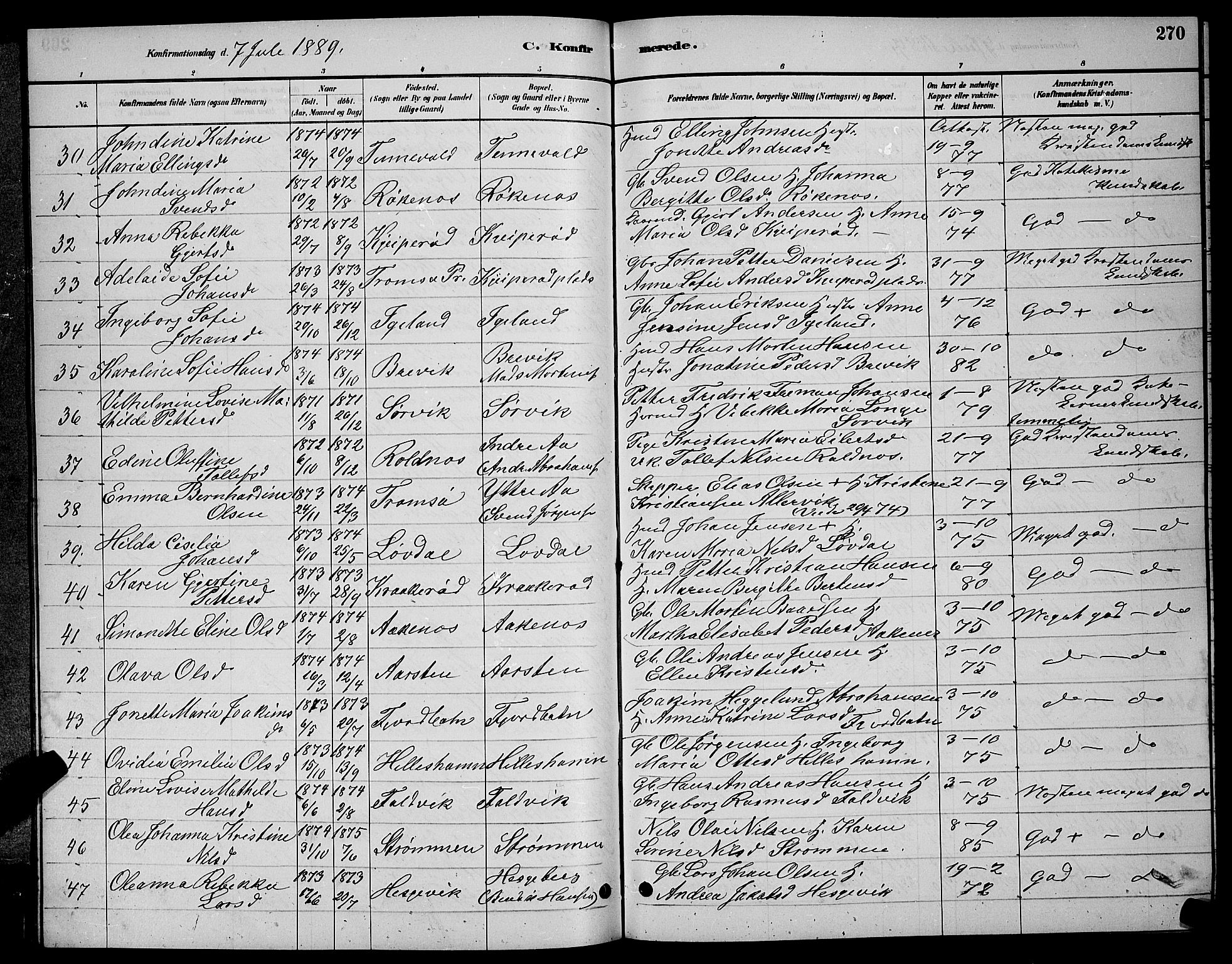Ibestad sokneprestembete, AV/SATØ-S-0077/H/Ha/Hab/L0007klokker: Klokkerbok nr. 7, 1879-1889, s. 270