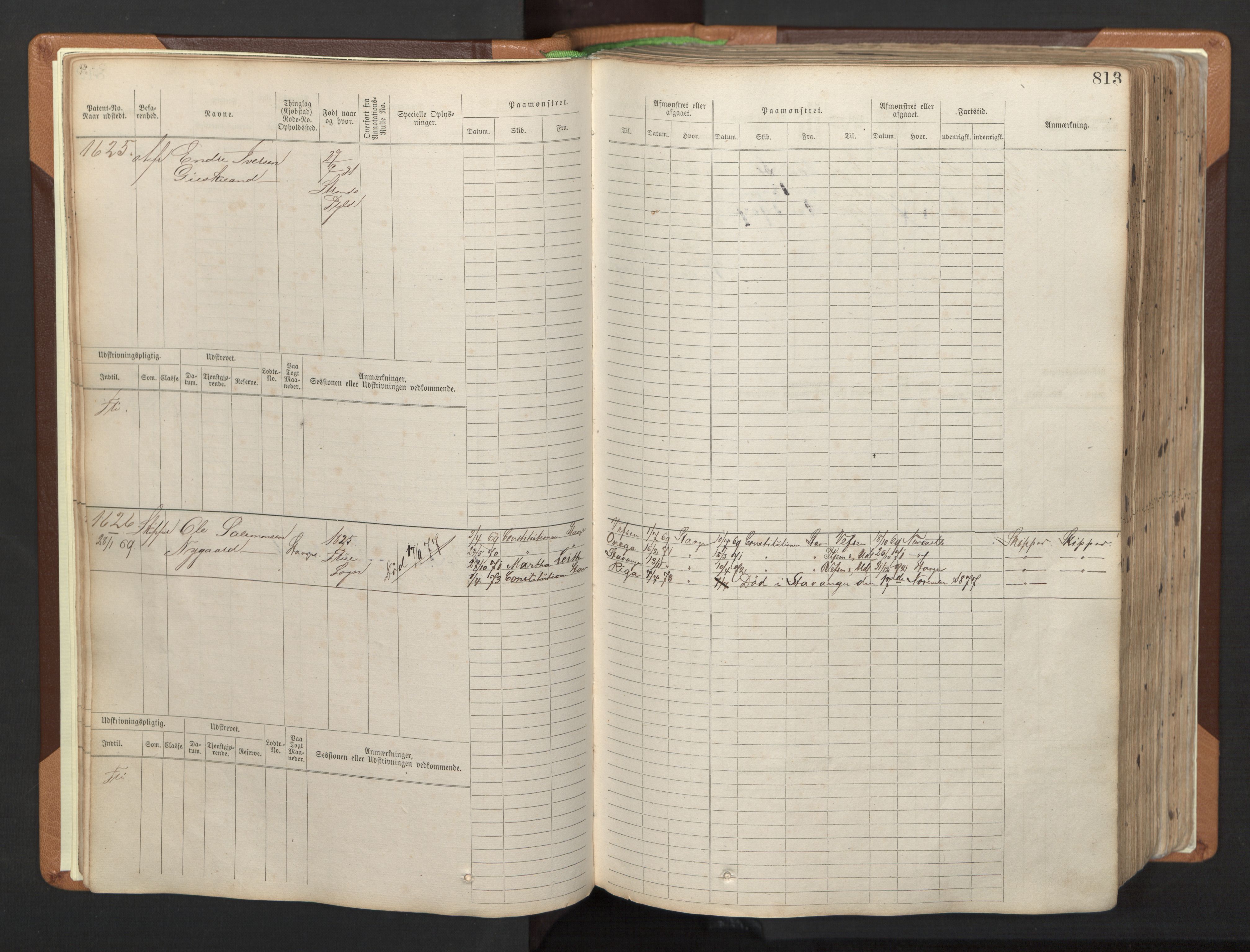 Stavanger sjømannskontor, AV/SAST-A-102006/F/Fb/Fbb/L0006: Sjøfartshovedrulle, patentnr. 1607-2402 (del 3), 1869-1880, s. 12