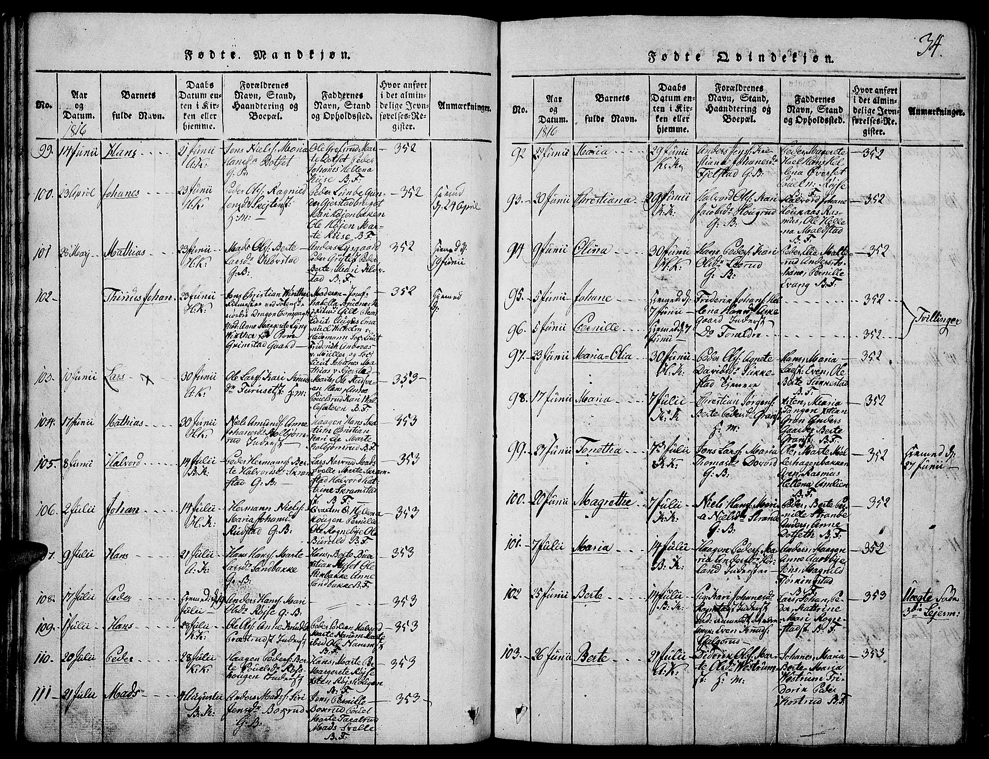 Toten prestekontor, AV/SAH-PREST-102/H/Ha/Haa/L0009: Ministerialbok nr. 9, 1814-1820, s. 34