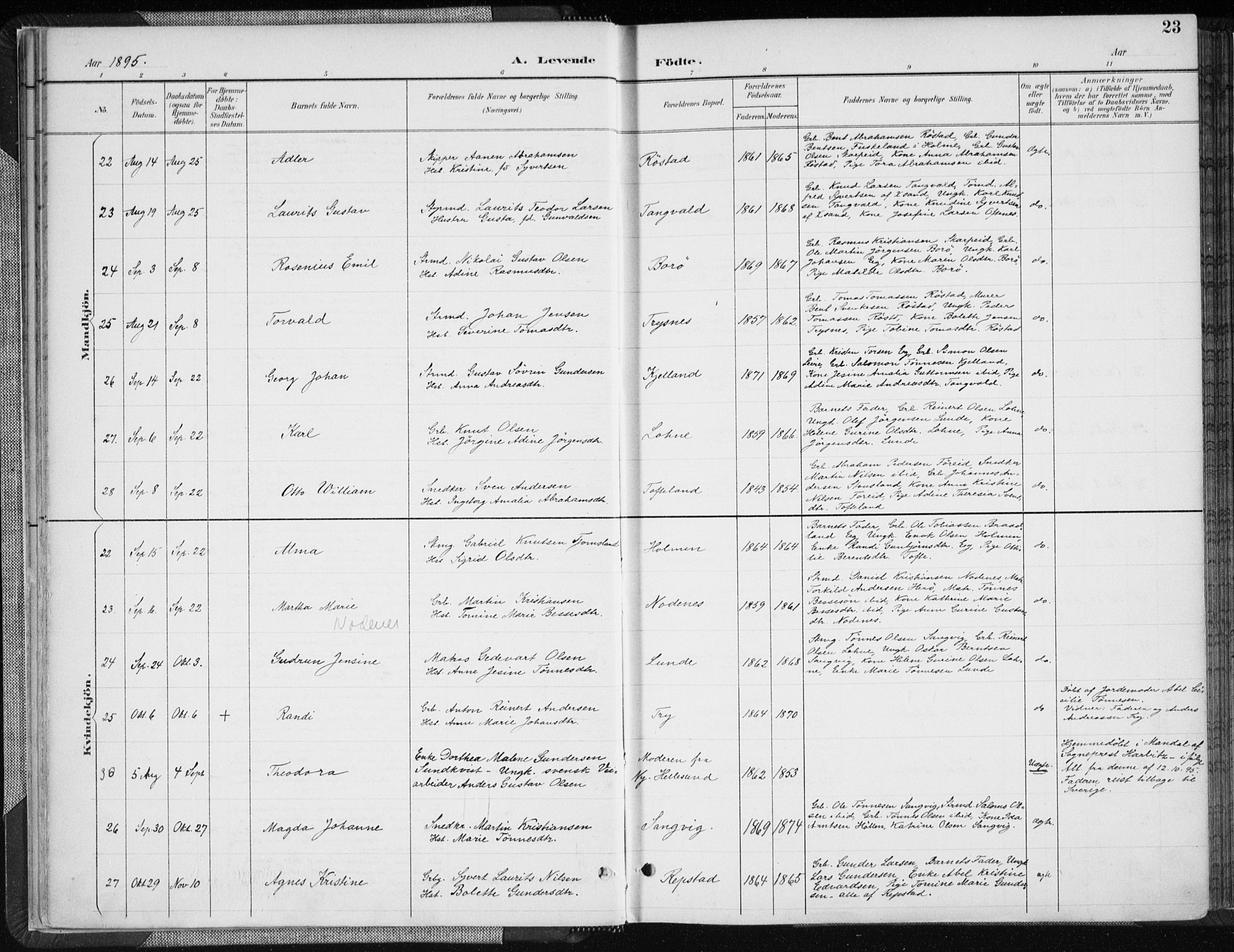 Søgne sokneprestkontor, SAK/1111-0037/F/Fa/Fab/L0013: Ministerialbok nr. A 13, 1892-1911, s. 23