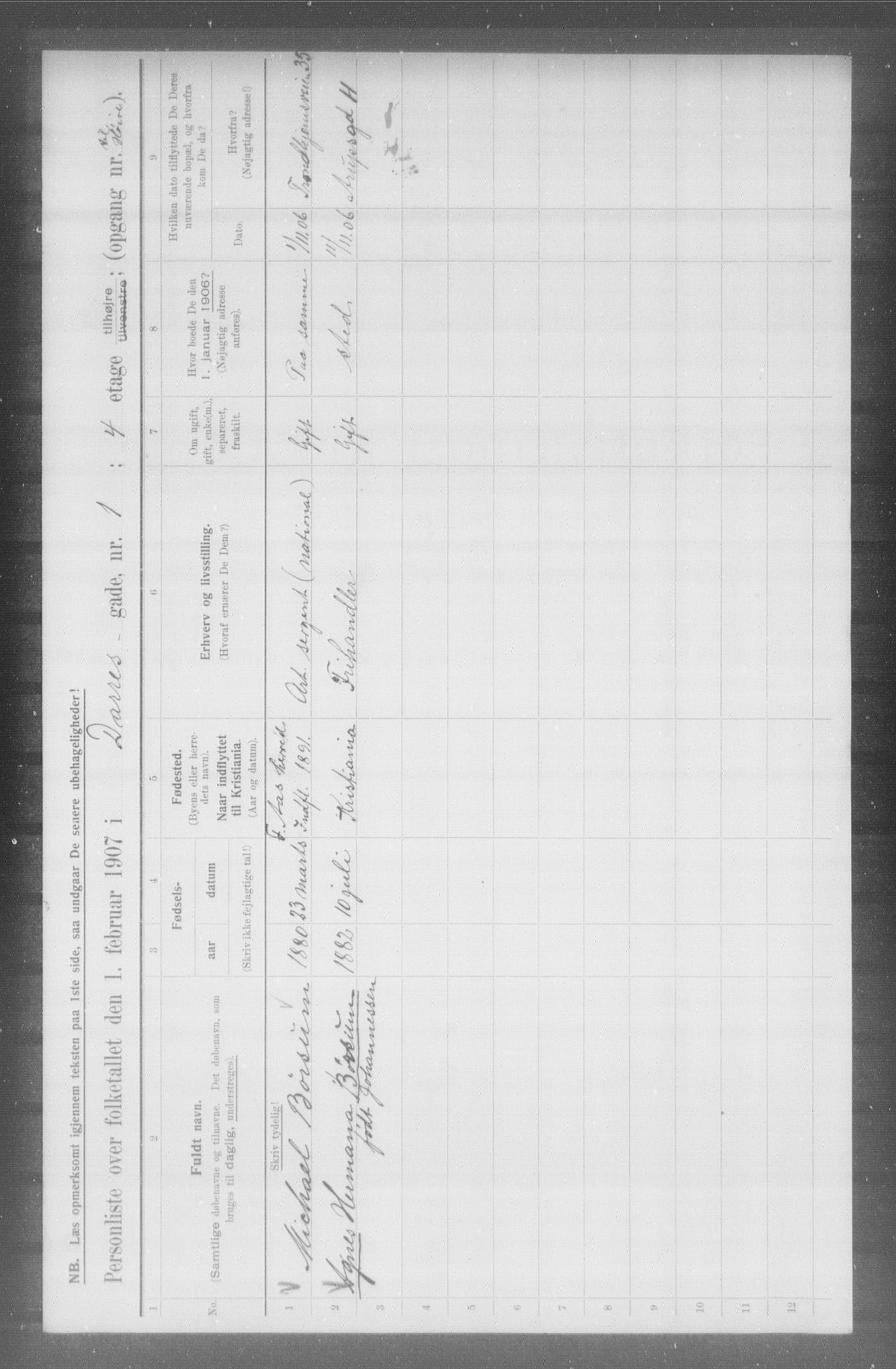 OBA, Kommunal folketelling 1.2.1907 for Kristiania kjøpstad, 1907, s. 7804