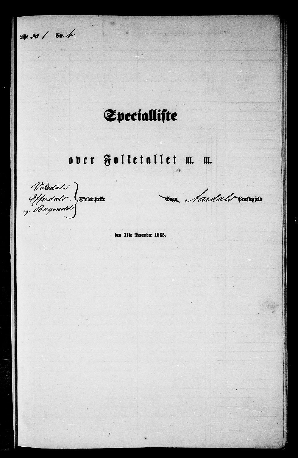 RA, Folketelling 1865 for 1424P Årdal prestegjeld, 1865, s. 21