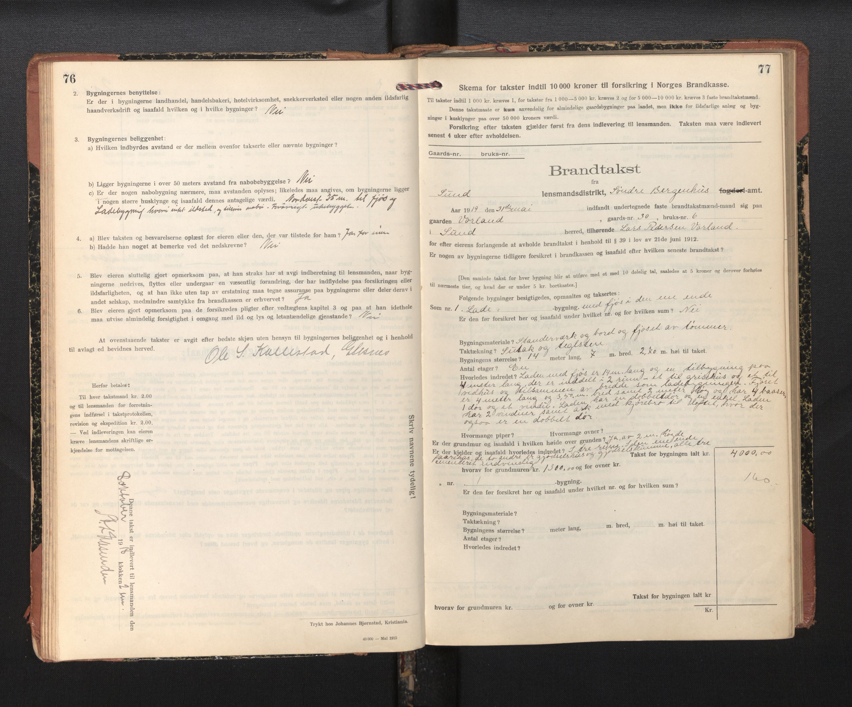 Lensmannen i Sund og Austevoll, SAB/A-35201/0012/L0004: Branntakstprotokoll, skjematakst, 1917-1949, s. 76-77