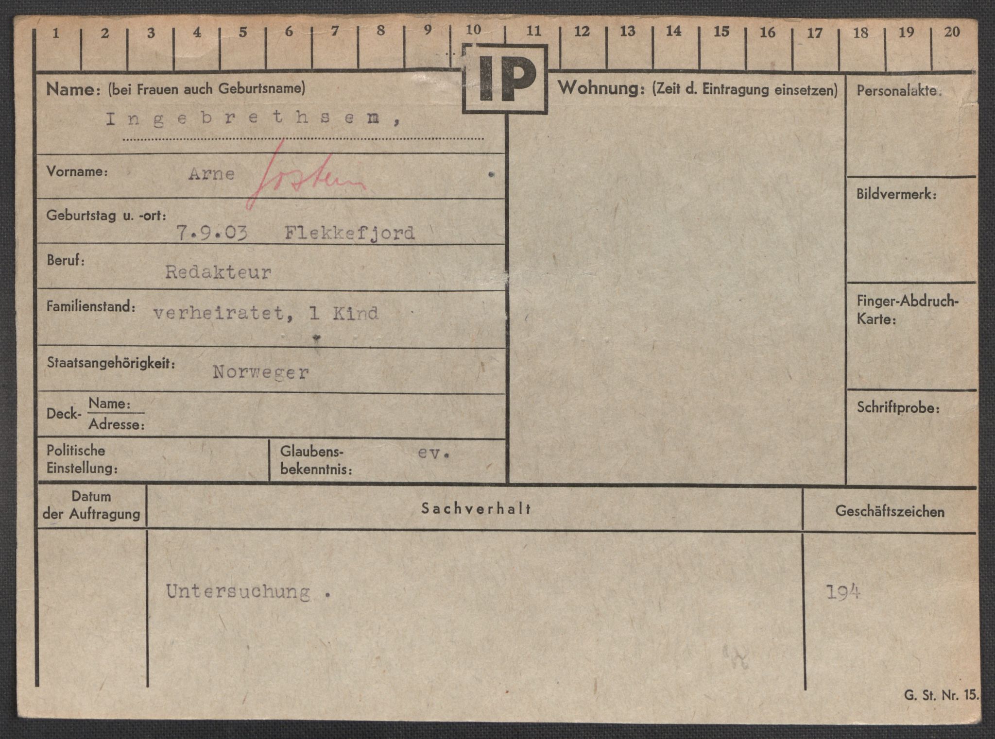 Befehlshaber der Sicherheitspolizei und des SD, RA/RAFA-5969/E/Ea/Eaa/L0005: Register over norske fanger i Møllergata 19: Hø-Kj, 1940-1945, s. 130