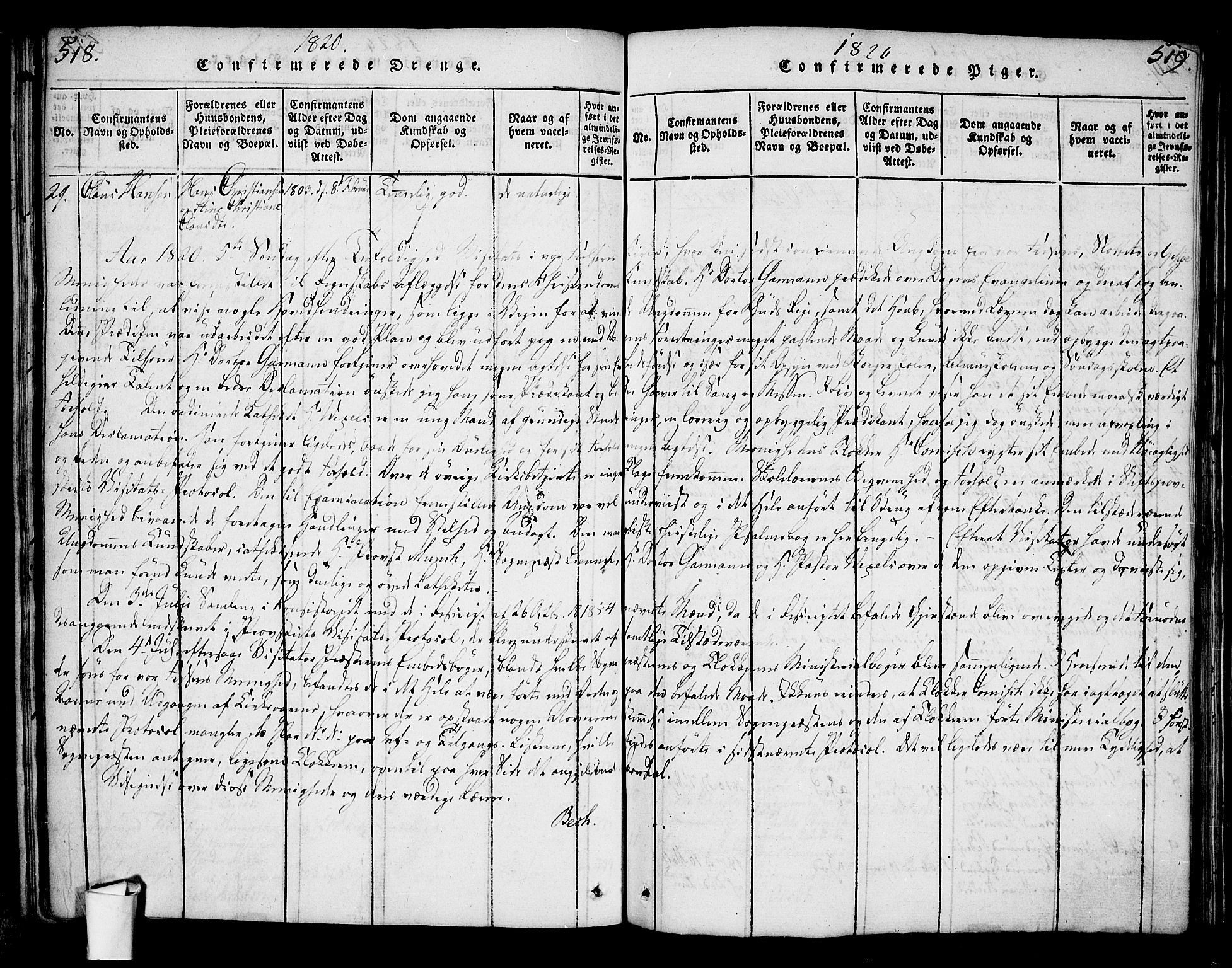 Oslo domkirke Kirkebøker, AV/SAO-A-10752/G/Ga/L0001: Klokkerbok nr. 1, 1817-1825, s. 518-519