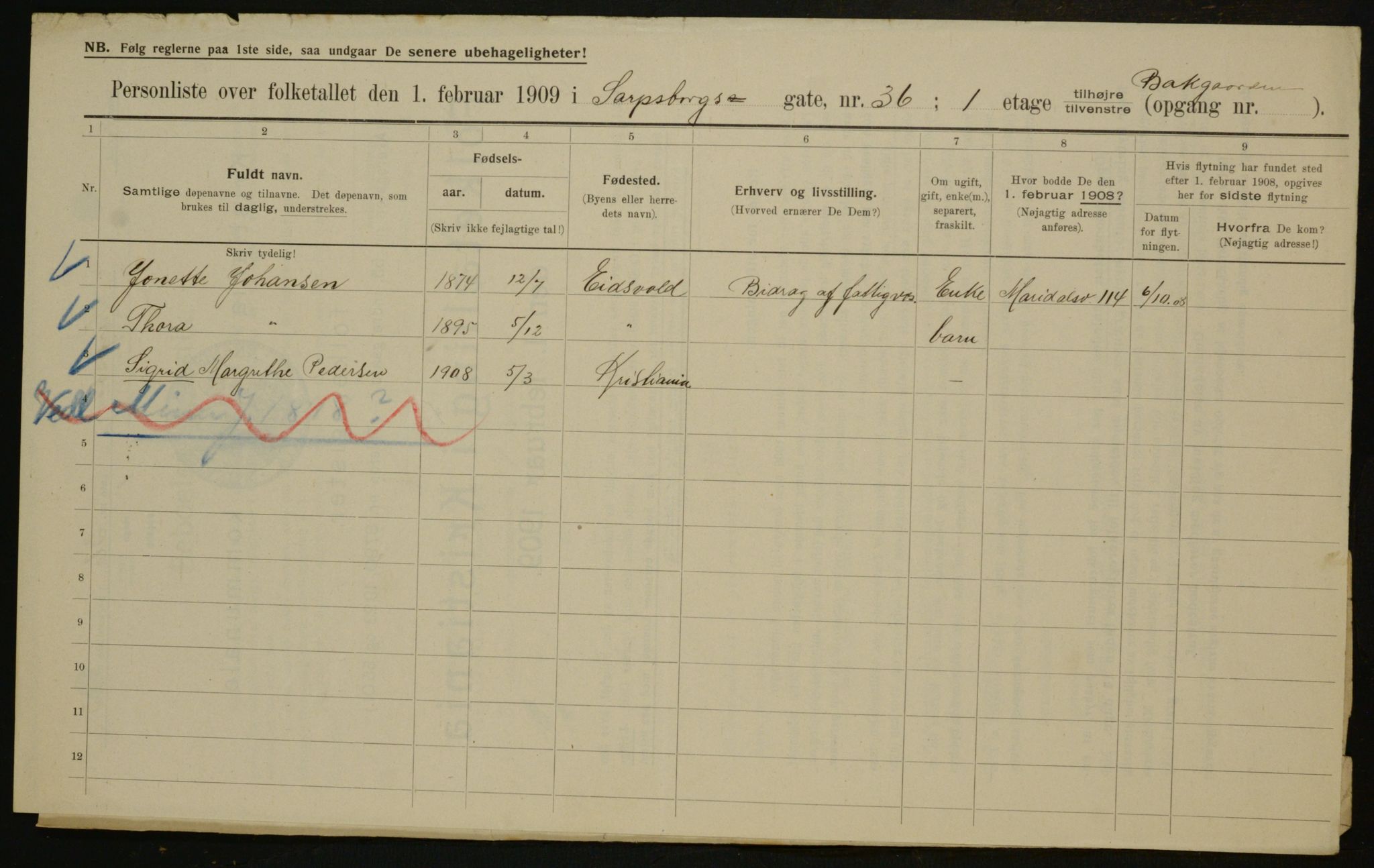 OBA, Kommunal folketelling 1.2.1909 for Kristiania kjøpstad, 1909, s. 81079