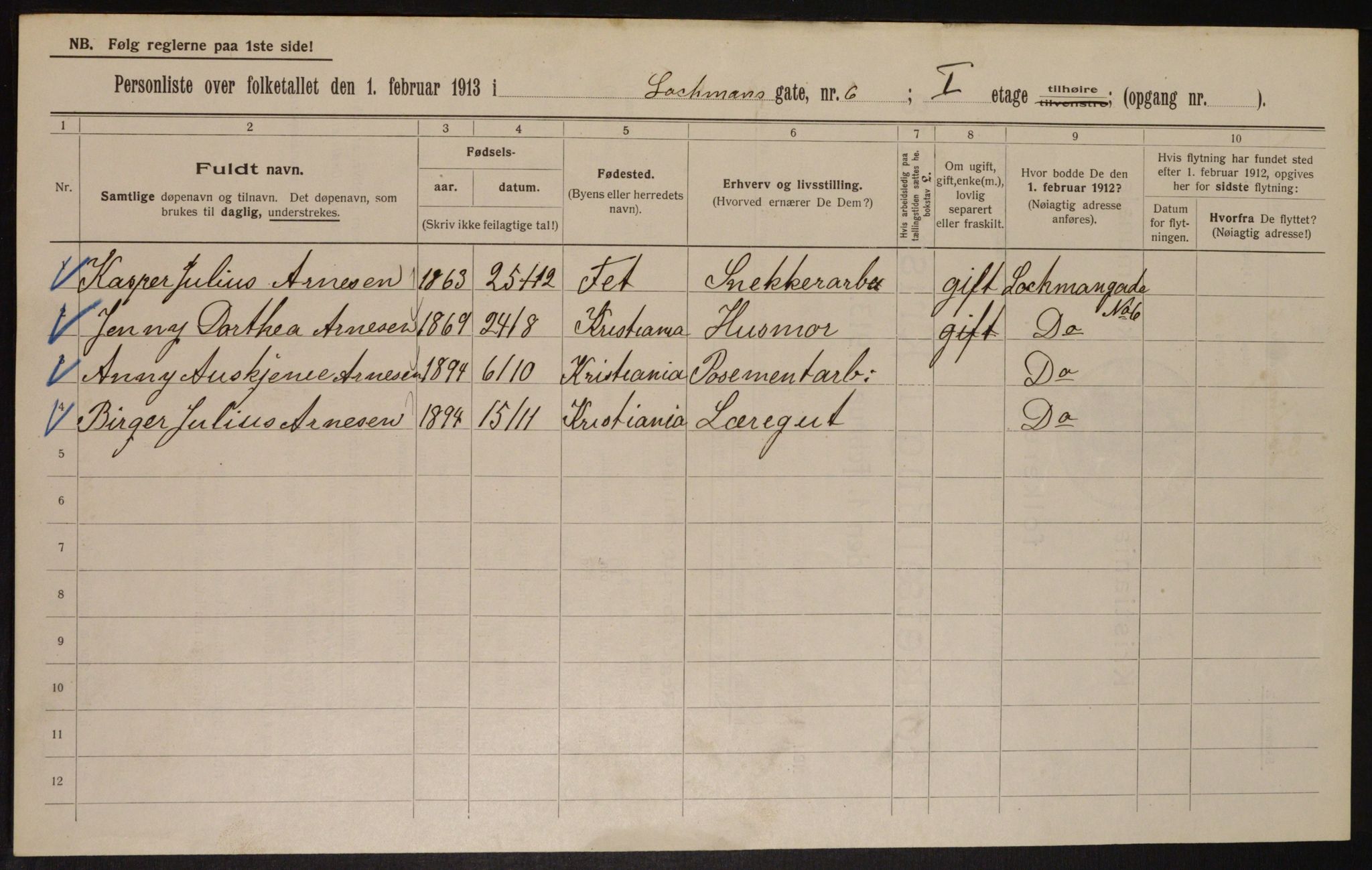 OBA, Kommunal folketelling 1.2.1913 for Kristiania, 1913, s. 58123
