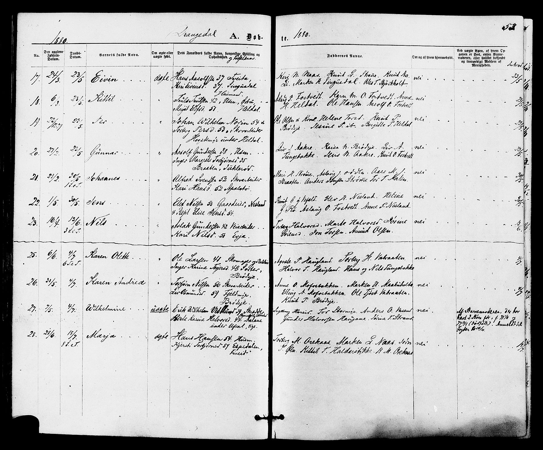 Drangedal kirkebøker, AV/SAKO-A-258/F/Fa/L0009: Ministerialbok nr. 9 /1, 1872-1884, s. 53