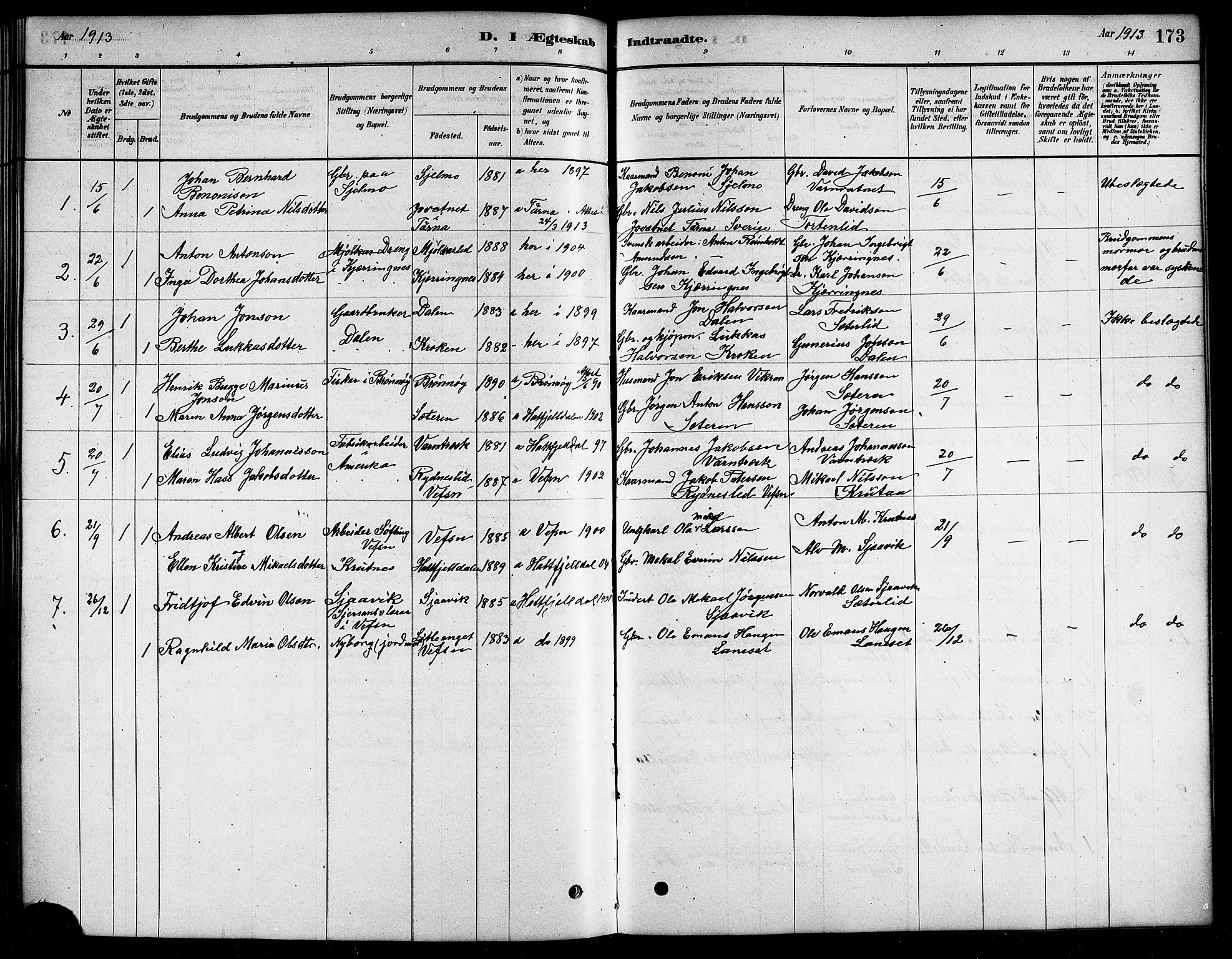 Ministerialprotokoller, klokkerbøker og fødselsregistre - Nordland, SAT/A-1459/823/L0330: Klokkerbok nr. 823C02, 1879-1916, s. 173