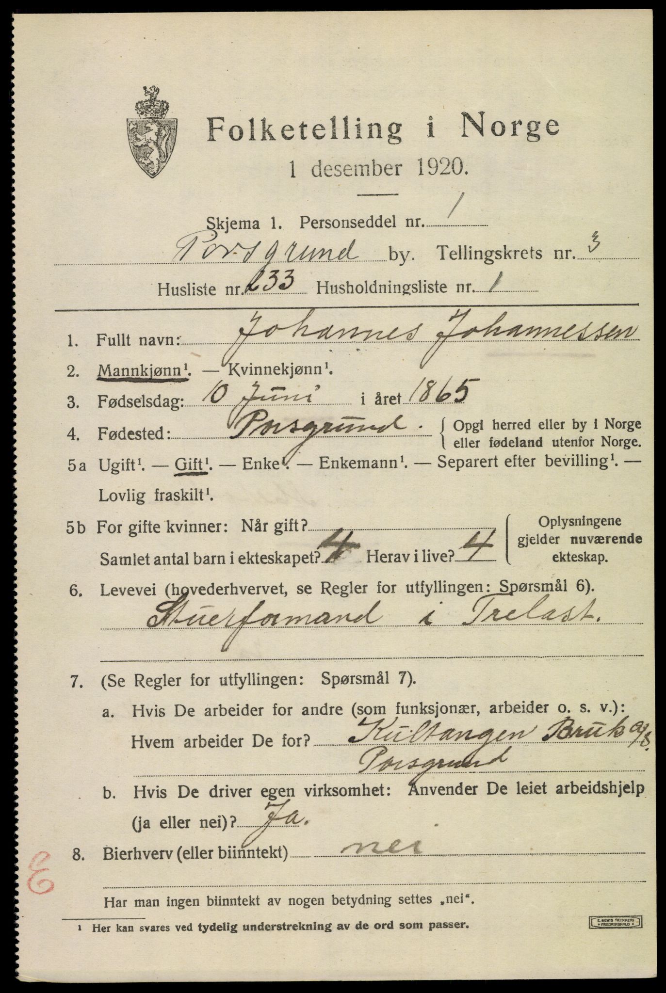 SAKO, Folketelling 1920 for 0805 Porsgrunn kjøpstad, 1920, s. 17375