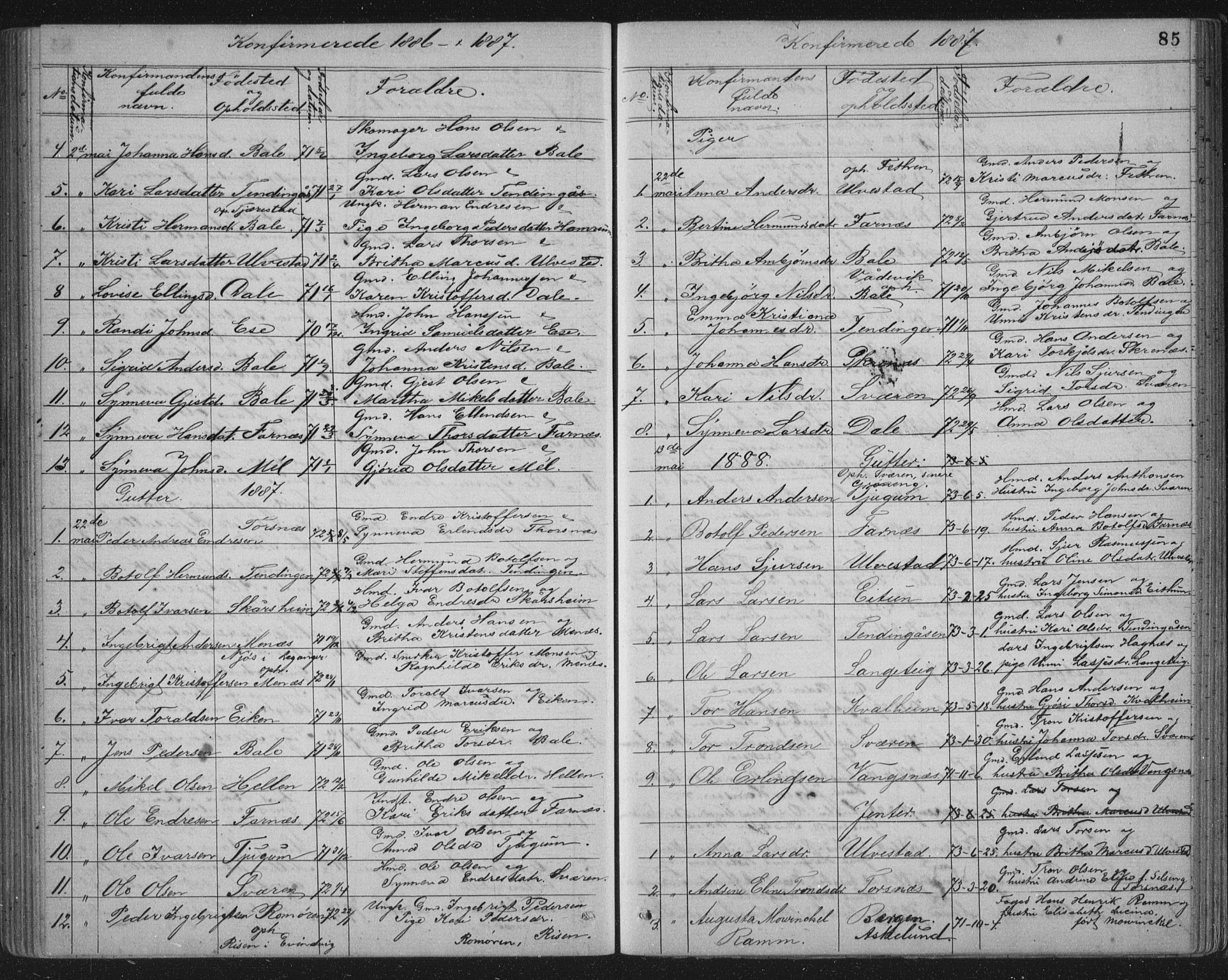 Balestrand sokneprestembete, AV/SAB-A-79601/H/Hab/Haba/L0002: Klokkerbok nr. A 2, 1880-1919, s. 85