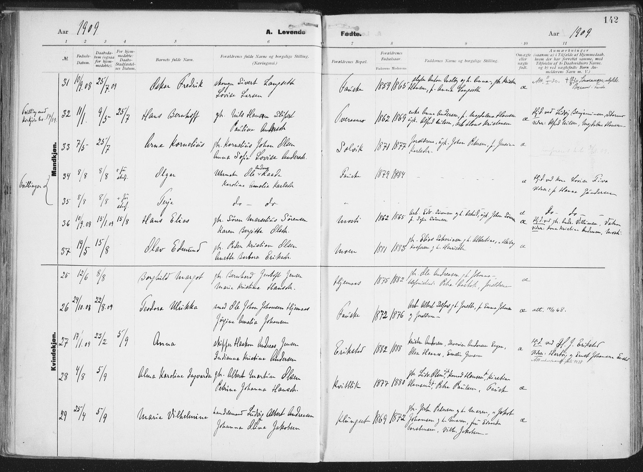 Ministerialprotokoller, klokkerbøker og fødselsregistre - Nordland, AV/SAT-A-1459/849/L0696: Ministerialbok nr. 849A08, 1898-1910, s. 142