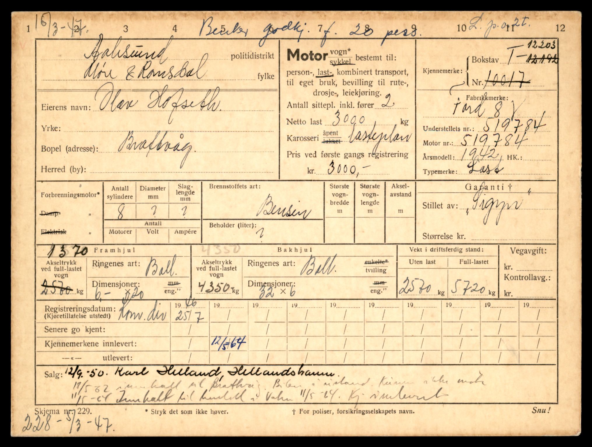 Møre og Romsdal vegkontor - Ålesund trafikkstasjon, AV/SAT-A-4099/F/Fe/L0033: Registreringskort for kjøretøy T 12151 - T 12474, 1927-1998, s. 1343