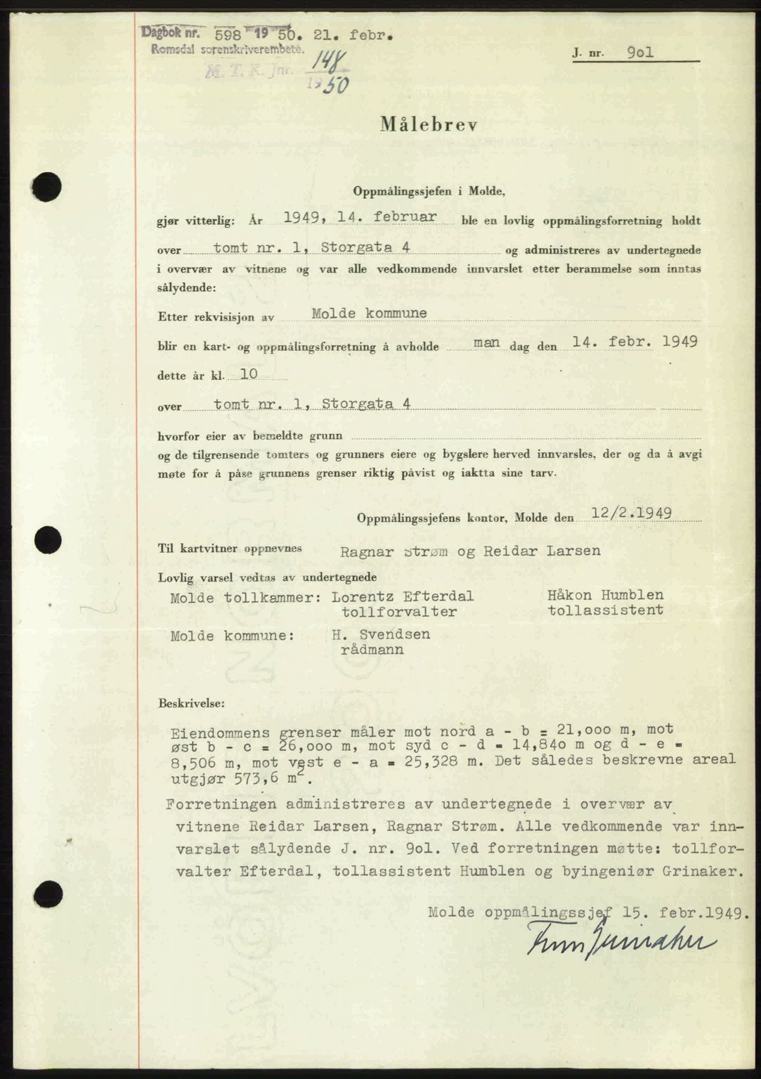 Romsdal sorenskriveri, SAT/A-4149/1/2/2C: Pantebok nr. A32, 1950-1950, Dagboknr: 598/1950