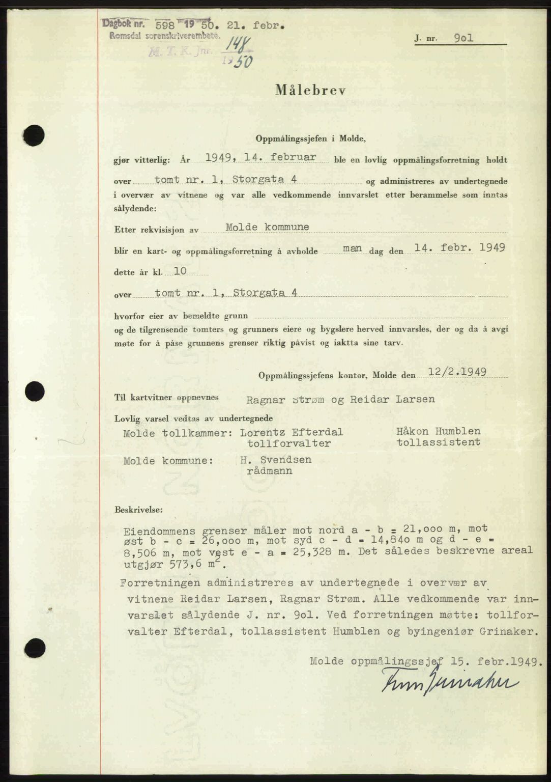 Romsdal sorenskriveri, AV/SAT-A-4149/1/2/2C: Pantebok nr. A32, 1950-1950, Dagboknr: 598/1950