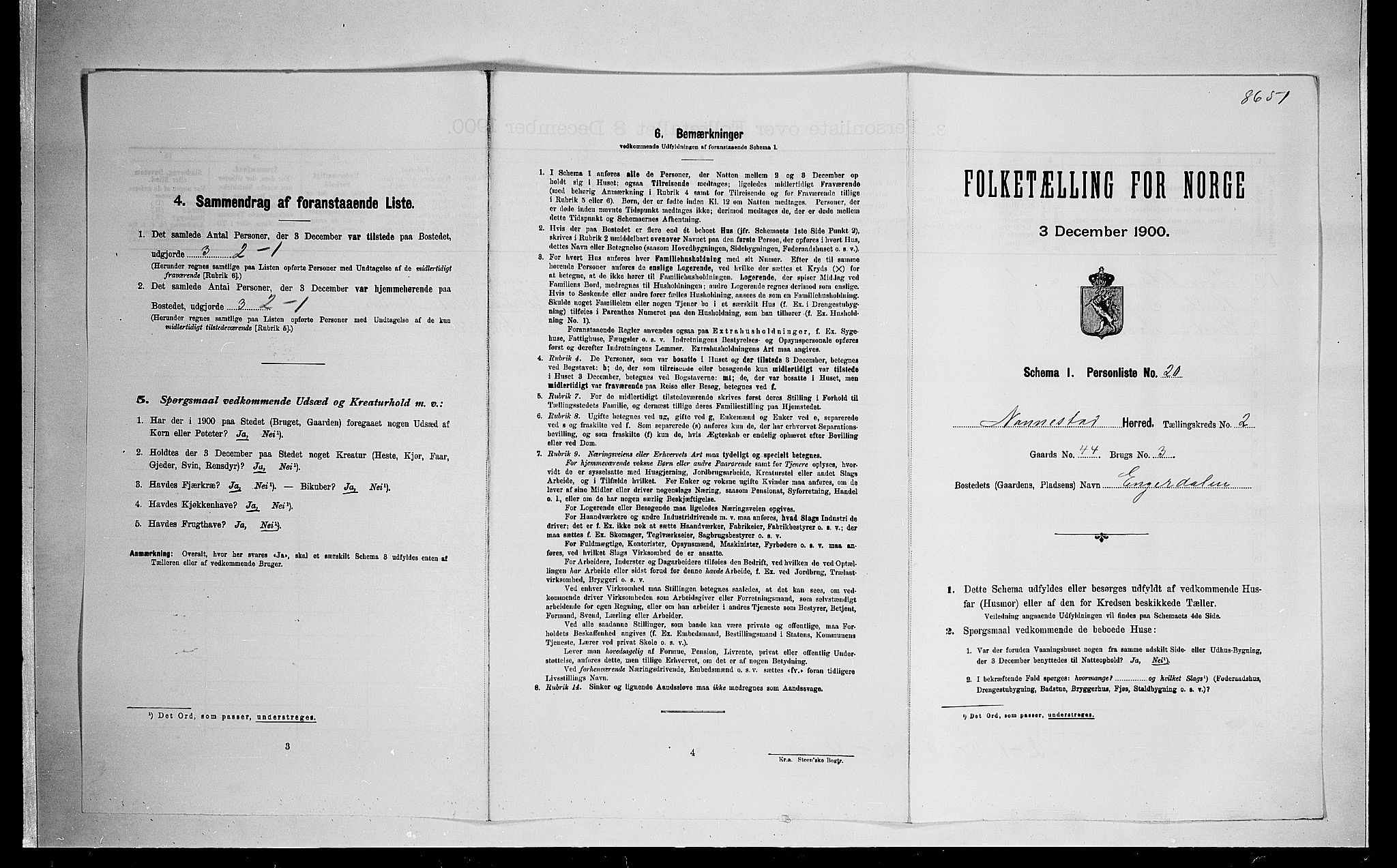 SAO, Folketelling 1900 for 0238 Nannestad herred, 1900