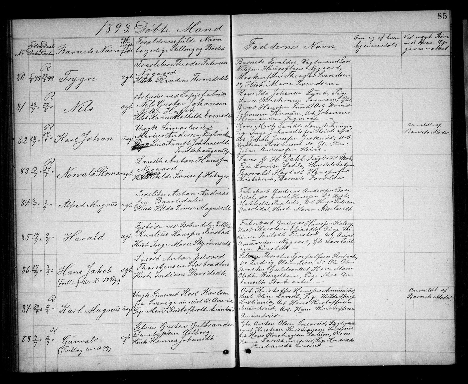 Eidsvoll prestekontor Kirkebøker, AV/SAO-A-10888/G/Ga/L0005: Klokkerbok nr. I 5, 1884-1894, s. 85