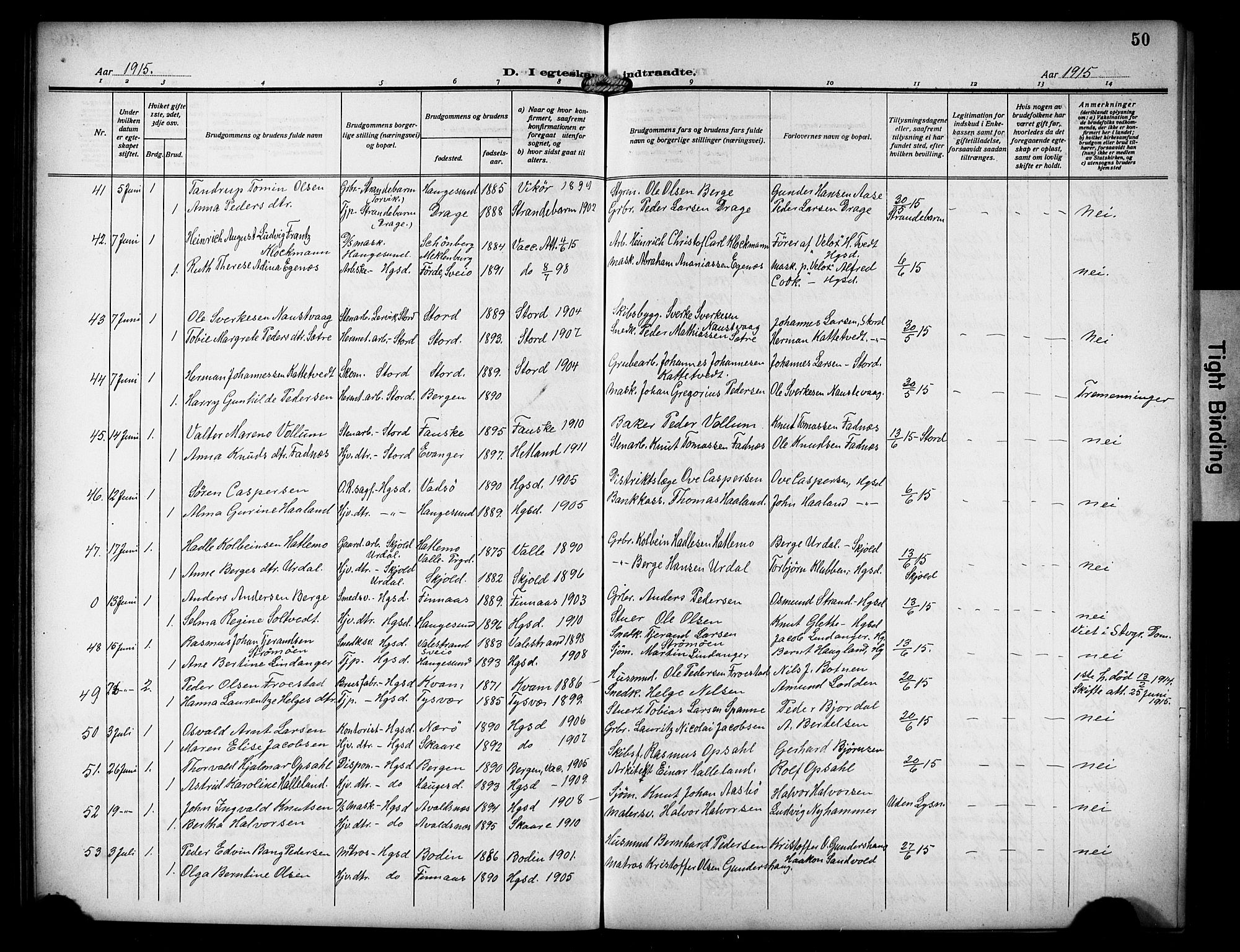 Haugesund sokneprestkontor, AV/SAST-A -101863/H/Ha/Hab/L0008: Klokkerbok nr. B 8, 1909-1921, s. 50