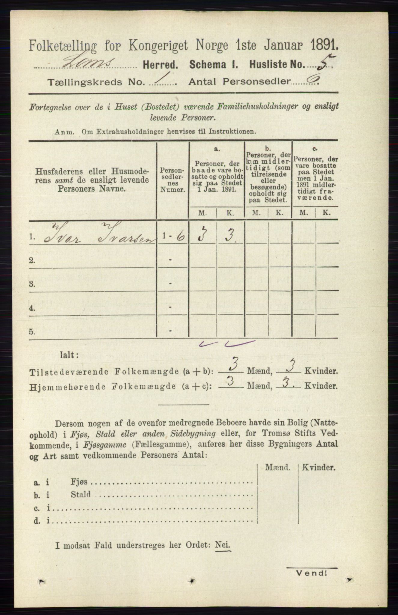 RA, Folketelling 1891 for 0514 Lom herred, 1891, s. 26