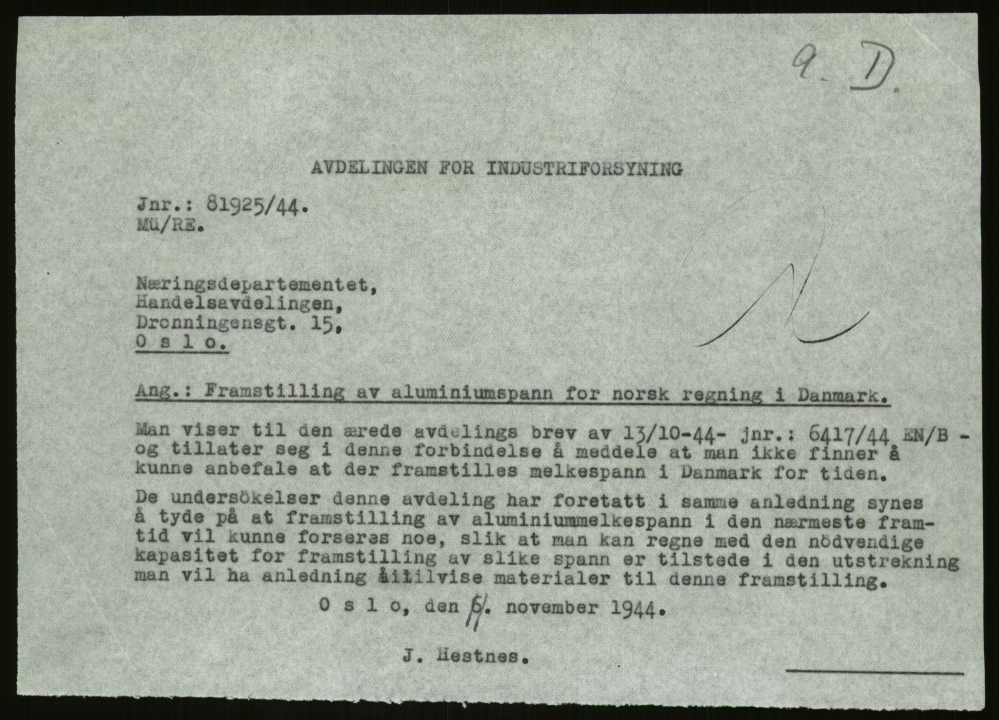 Direktoratet for industriforsyning, Sekretariatet, AV/RA-S-4153/D/Df/L0054: 9. Metallkontoret, 1940-1945, s. 365