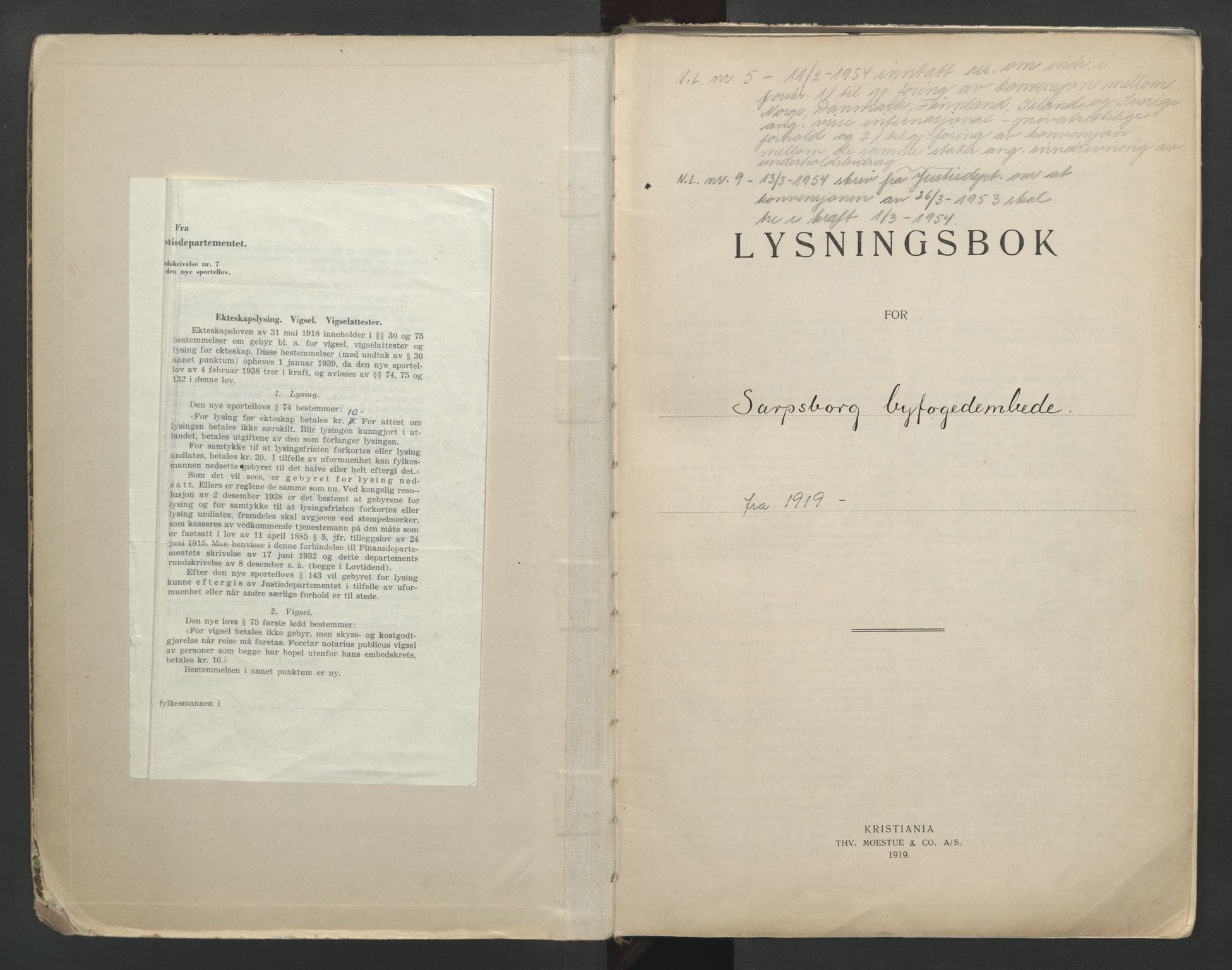 Sarpsborg byfogd, AV/SAO-A-10864/L/Lc/L0001: Lysingsbok, 1919-1962