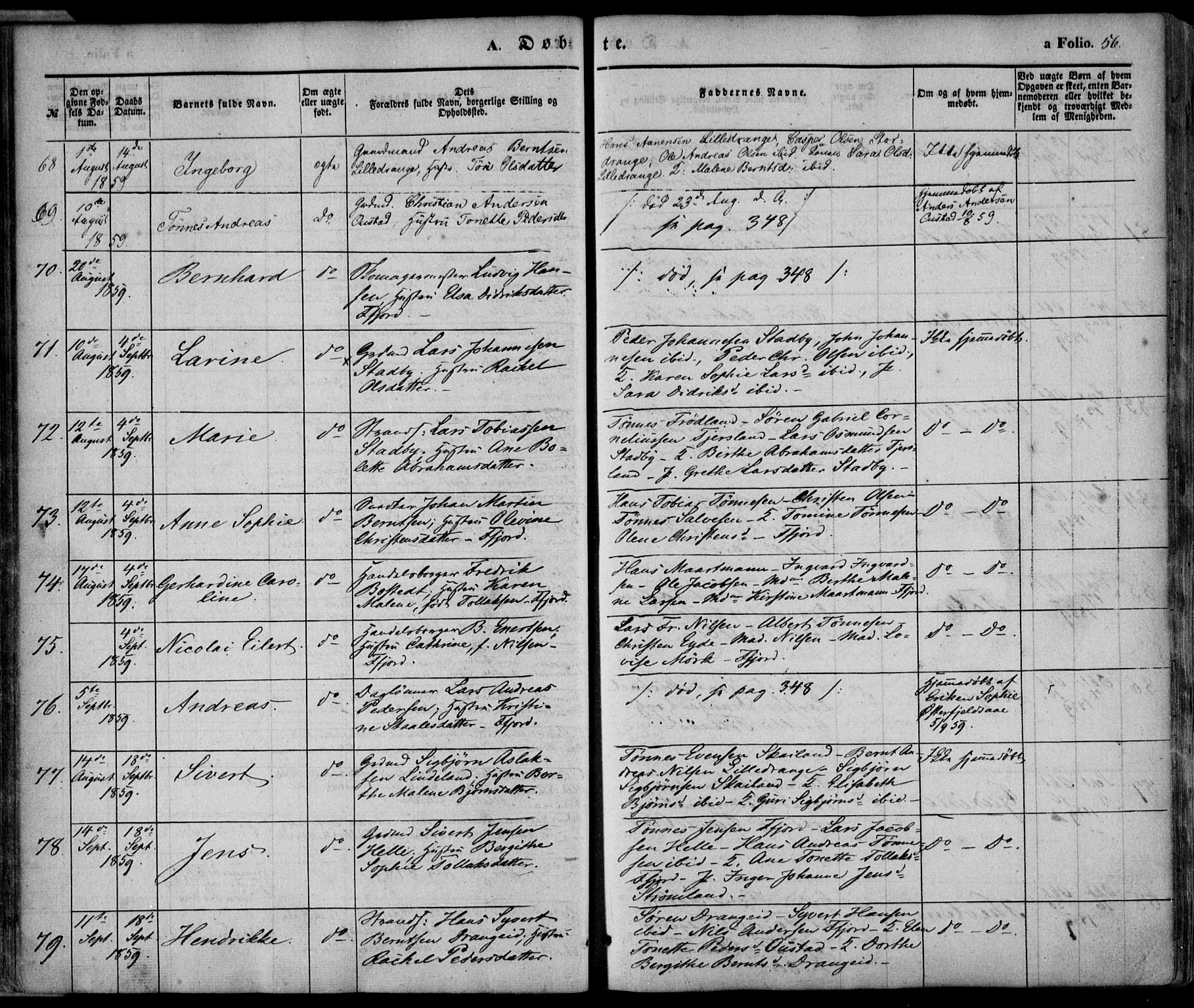Flekkefjord sokneprestkontor, AV/SAK-1111-0012/F/Fa/Fac/L0005: Ministerialbok nr. A 5, 1849-1875, s. 56
