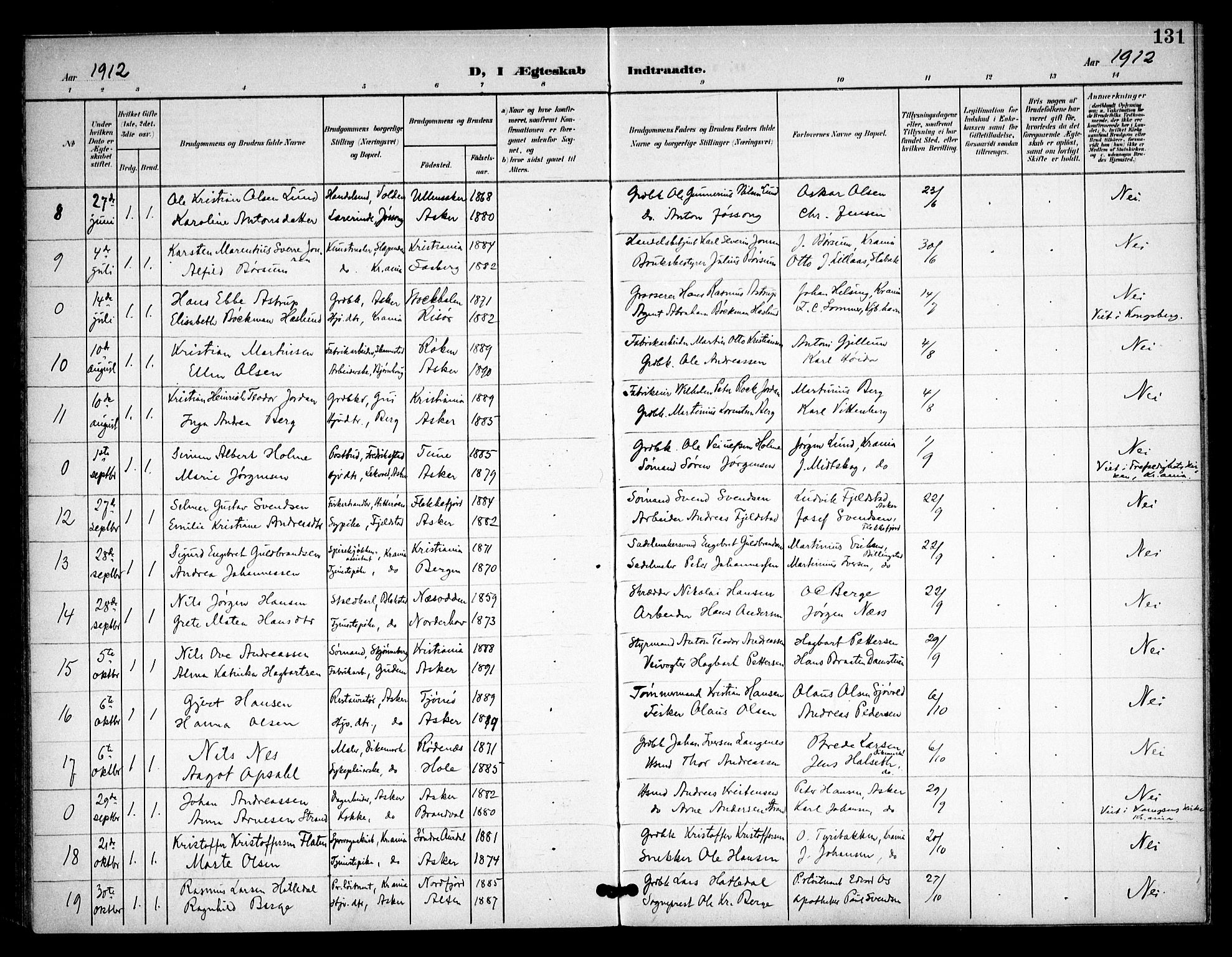 Asker prestekontor Kirkebøker, AV/SAO-A-10256a/F/Fa/L0016: Ministerialbok nr. I 16, 1900-1917, s. 131