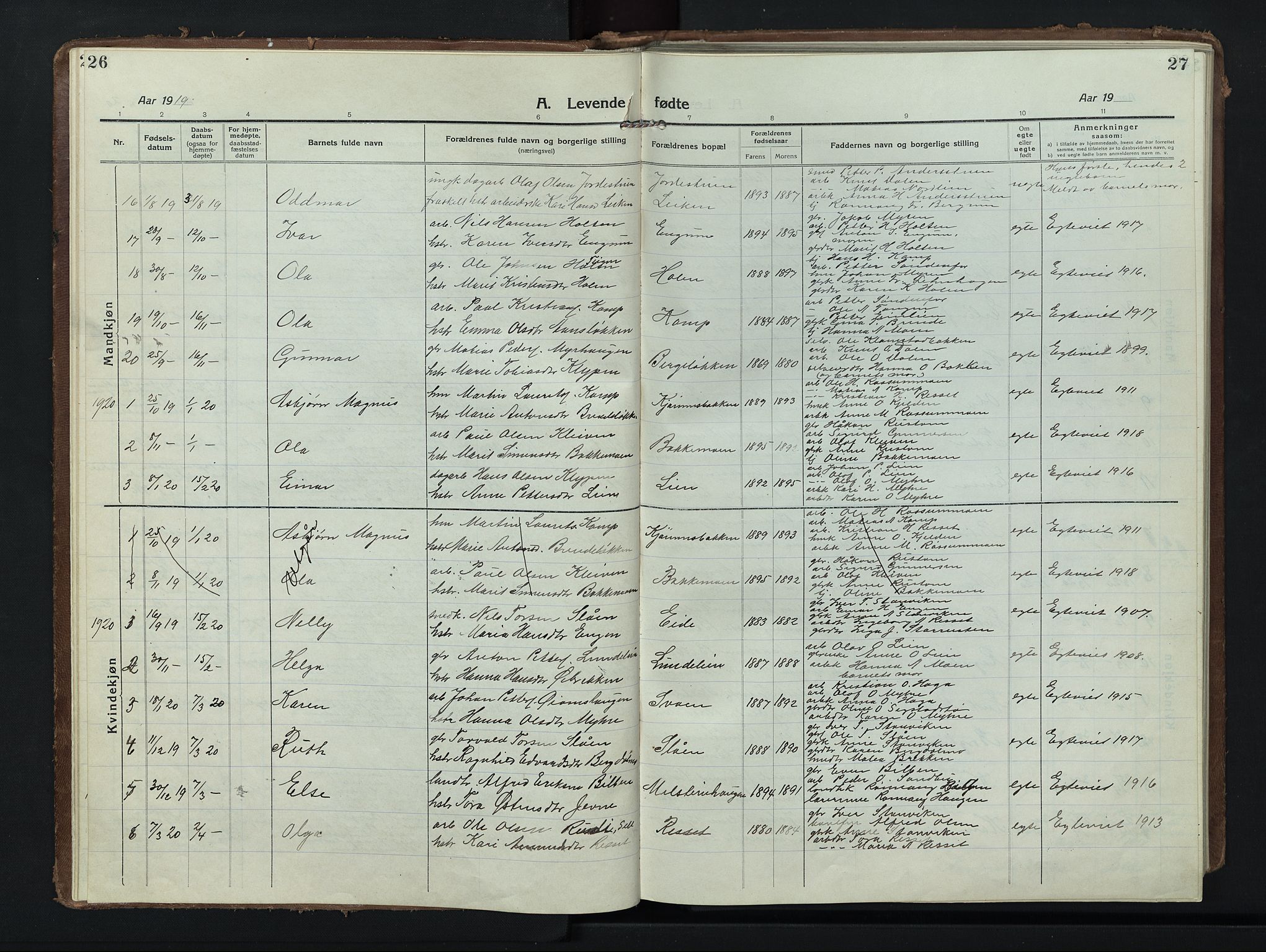 Nord-Fron prestekontor, AV/SAH-PREST-080/H/Ha/Hab/L0008: Klokkerbok nr. 8, 1915-1948, s. 26-27