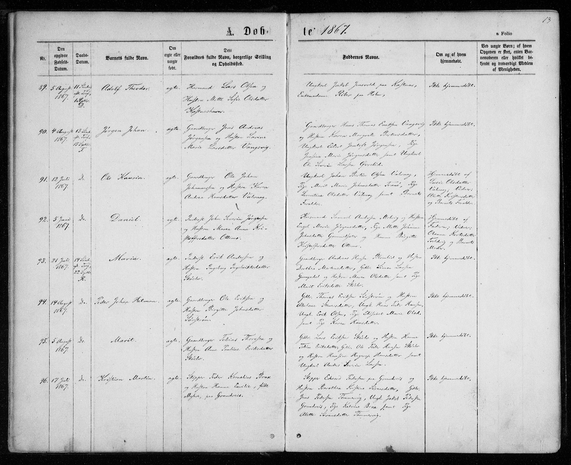 Tranøy sokneprestkontor, AV/SATØ-S-1313/I/Ia/Iaa/L0008kirke: Ministerialbok nr. 8, 1867-1877, s. 13