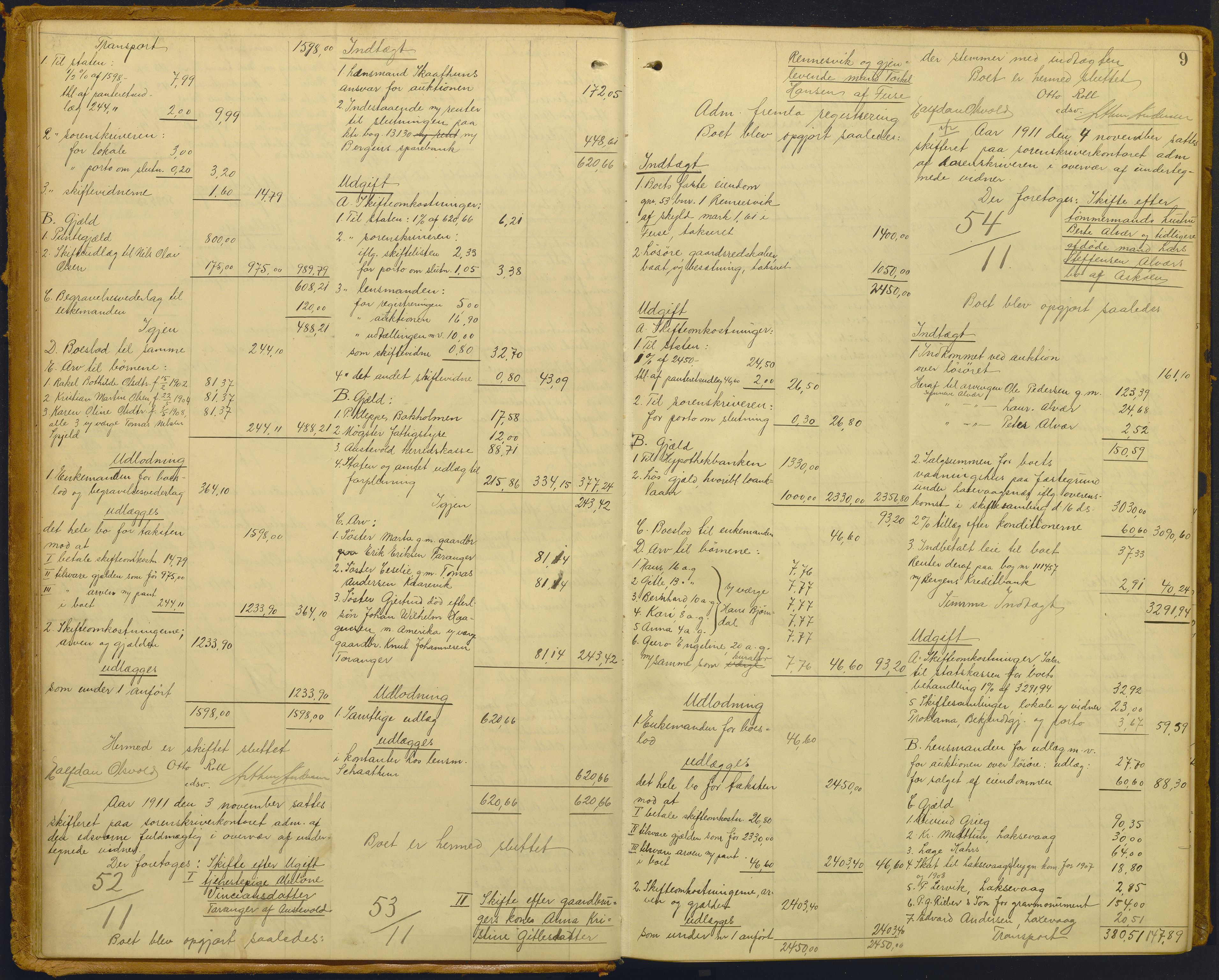 Midhordland sorenskriveri, AV/SAB-A-3001/1/H/Hd/L0007: Skifteutlodningsprotokoll, 1911-1923, s. 9