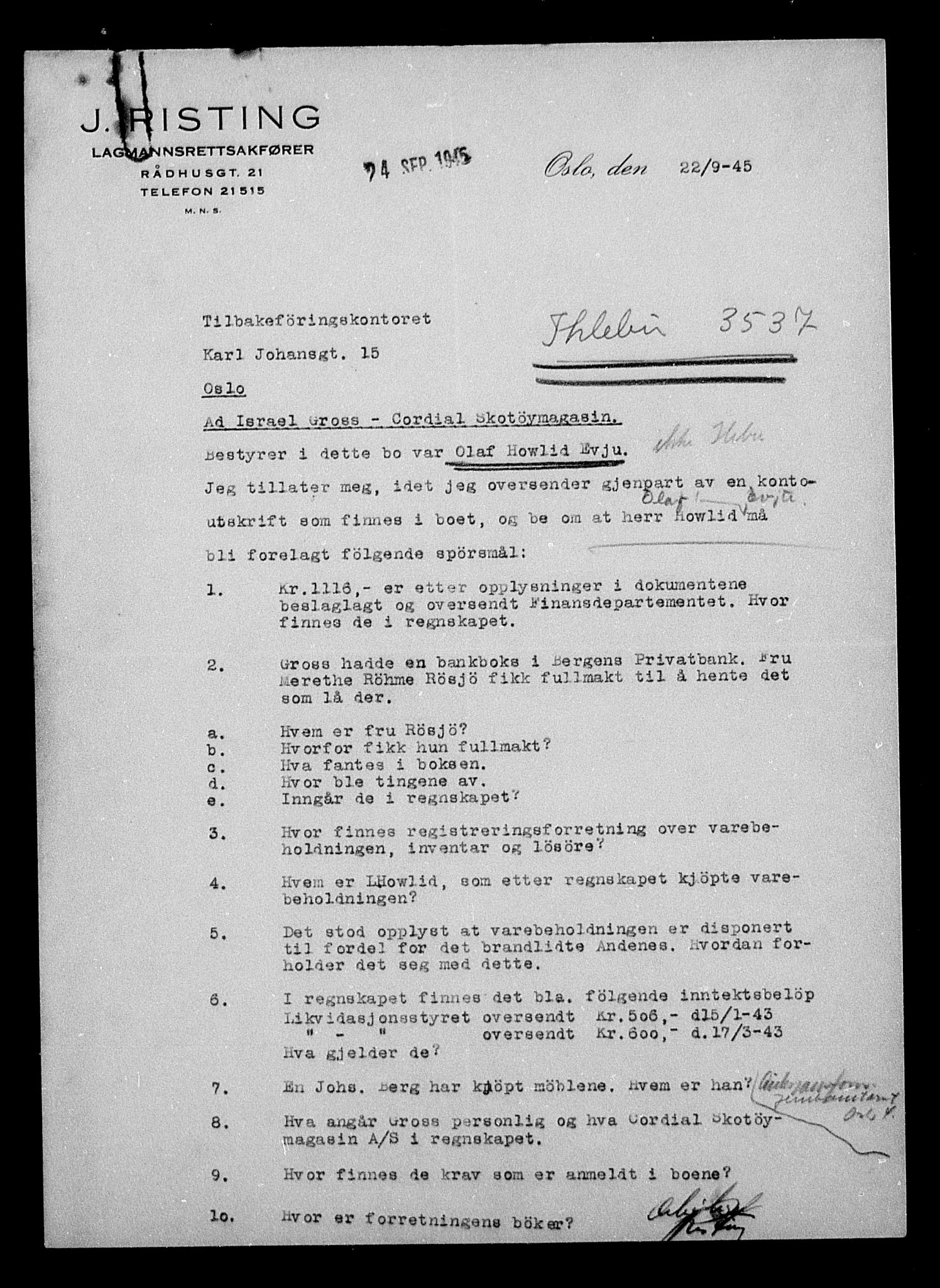 Justisdepartementet, Tilbakeføringskontoret for inndratte formuer, AV/RA-S-1564/H/Hc/Hcc/L0929: --, 1945-1947, s. 8