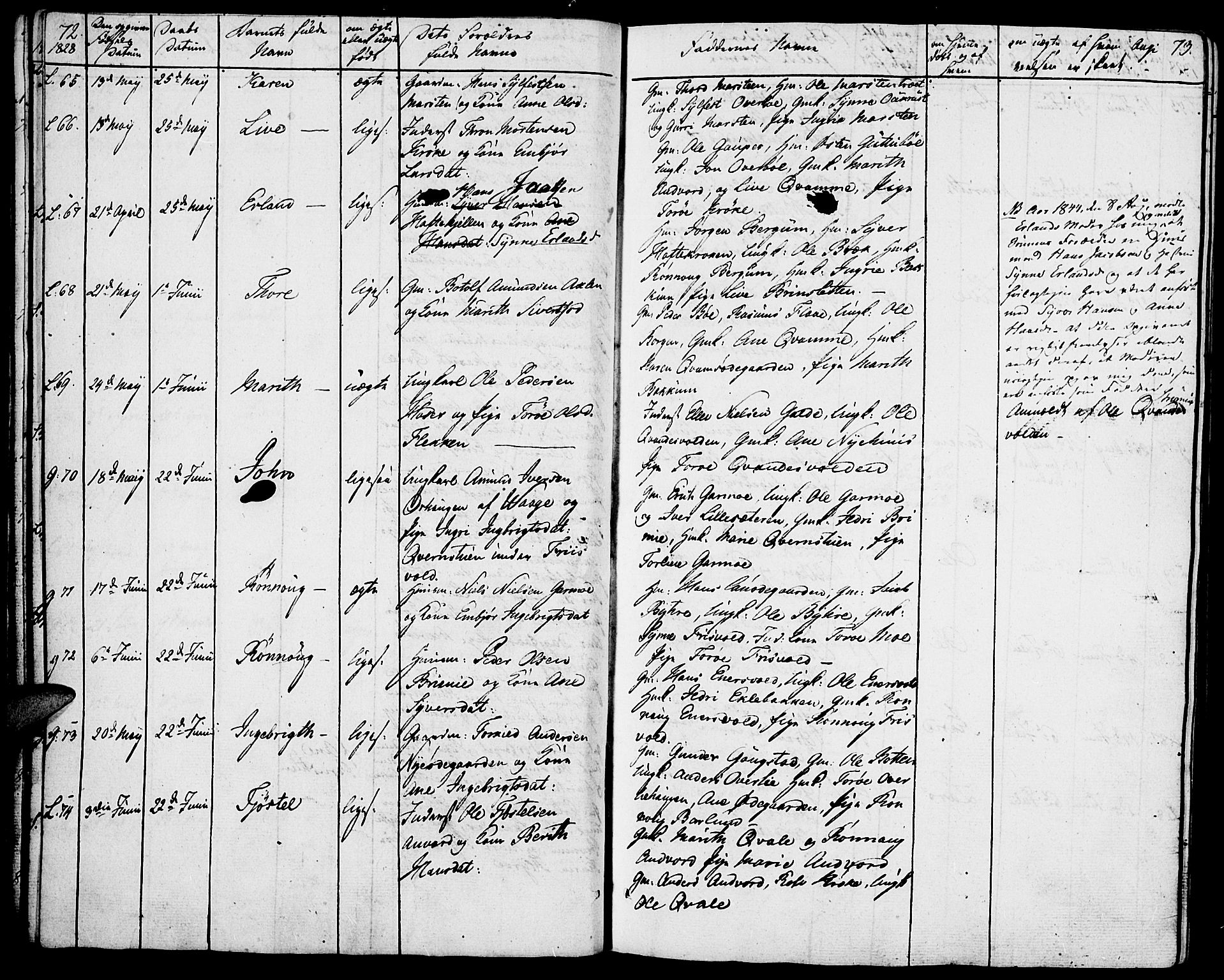 Lom prestekontor, AV/SAH-PREST-070/K/L0005: Ministerialbok nr. 5, 1825-1837, s. 72-73