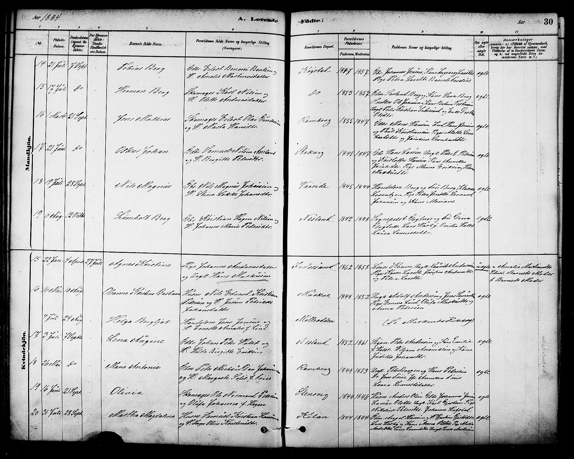 Ministerialprotokoller, klokkerbøker og fødselsregistre - Nordland, SAT/A-1459/885/L1204: Ministerialbok nr. 885A05, 1878-1892, s. 30