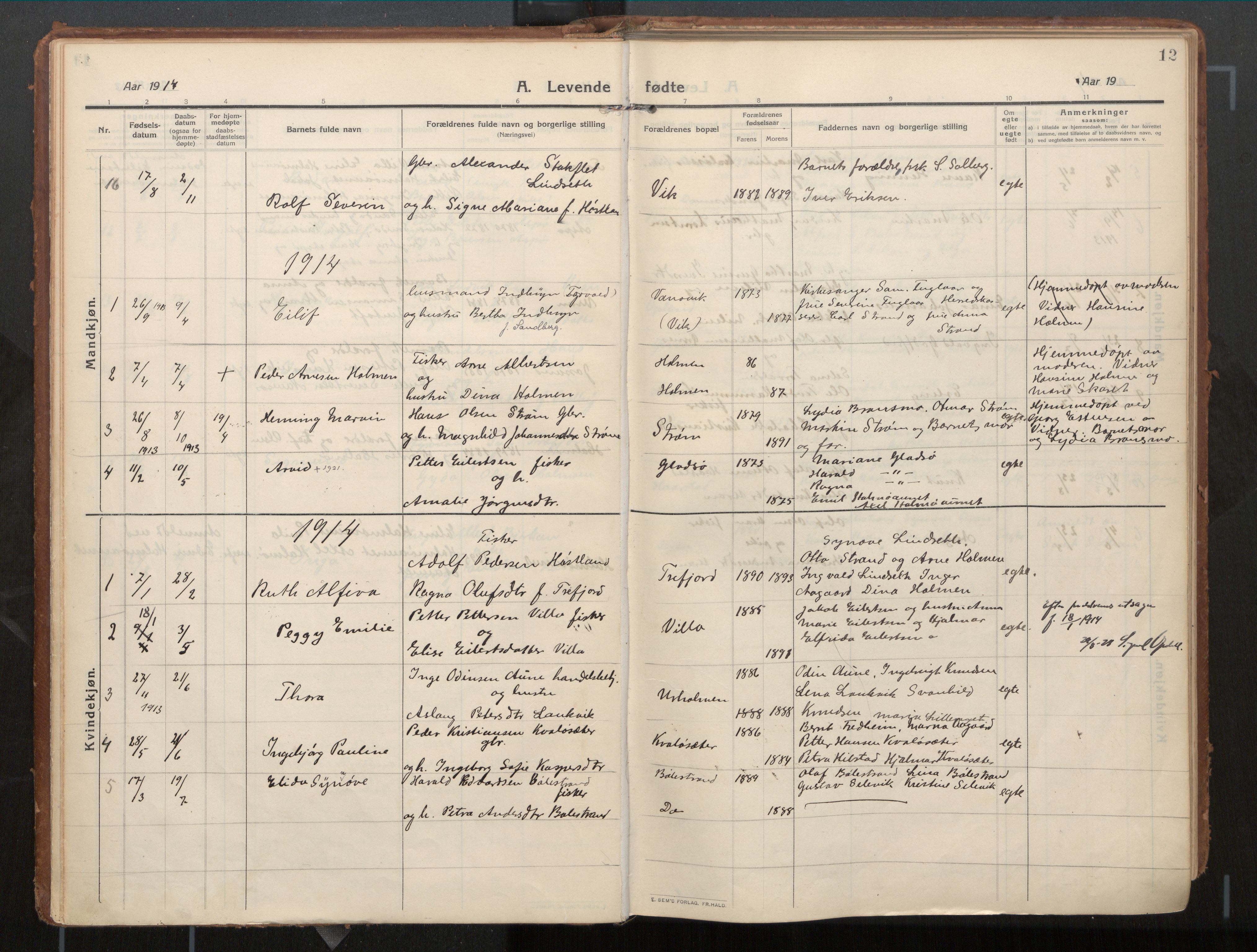 Ministerialprotokoller, klokkerbøker og fødselsregistre - Nord-Trøndelag, SAT/A-1458/771/L0598: Ministerialbok nr. 771A05, 1911-1937, s. 12