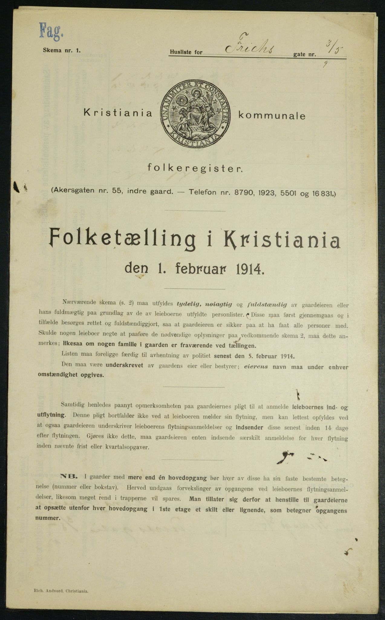 OBA, Kommunal folketelling 1.2.1914 for Kristiania, 1914, s. 26990