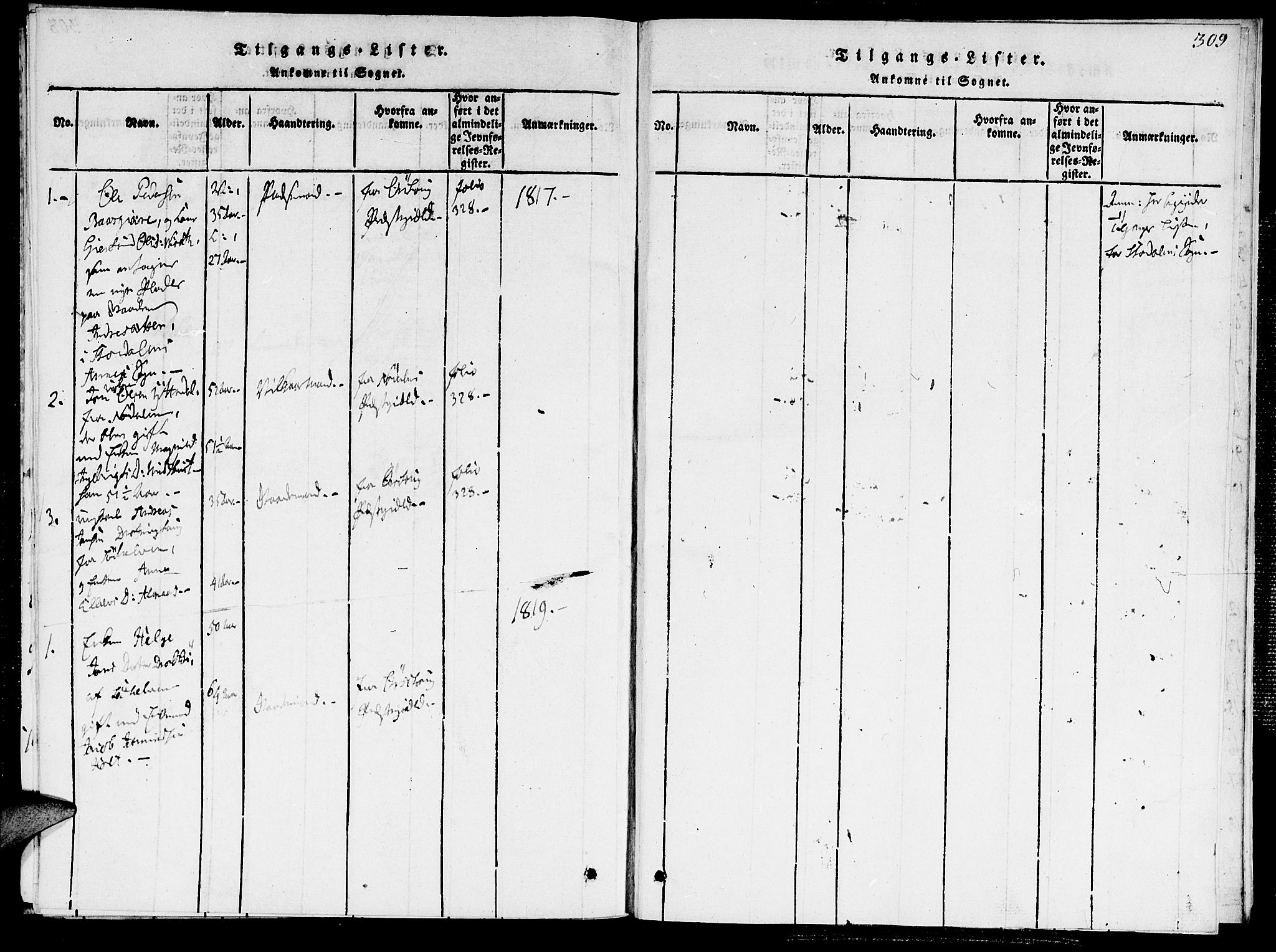 Ministerialprotokoller, klokkerbøker og fødselsregistre - Møre og Romsdal, AV/SAT-A-1454/520/L0273: Ministerialbok nr. 520A03, 1817-1826, s. 309